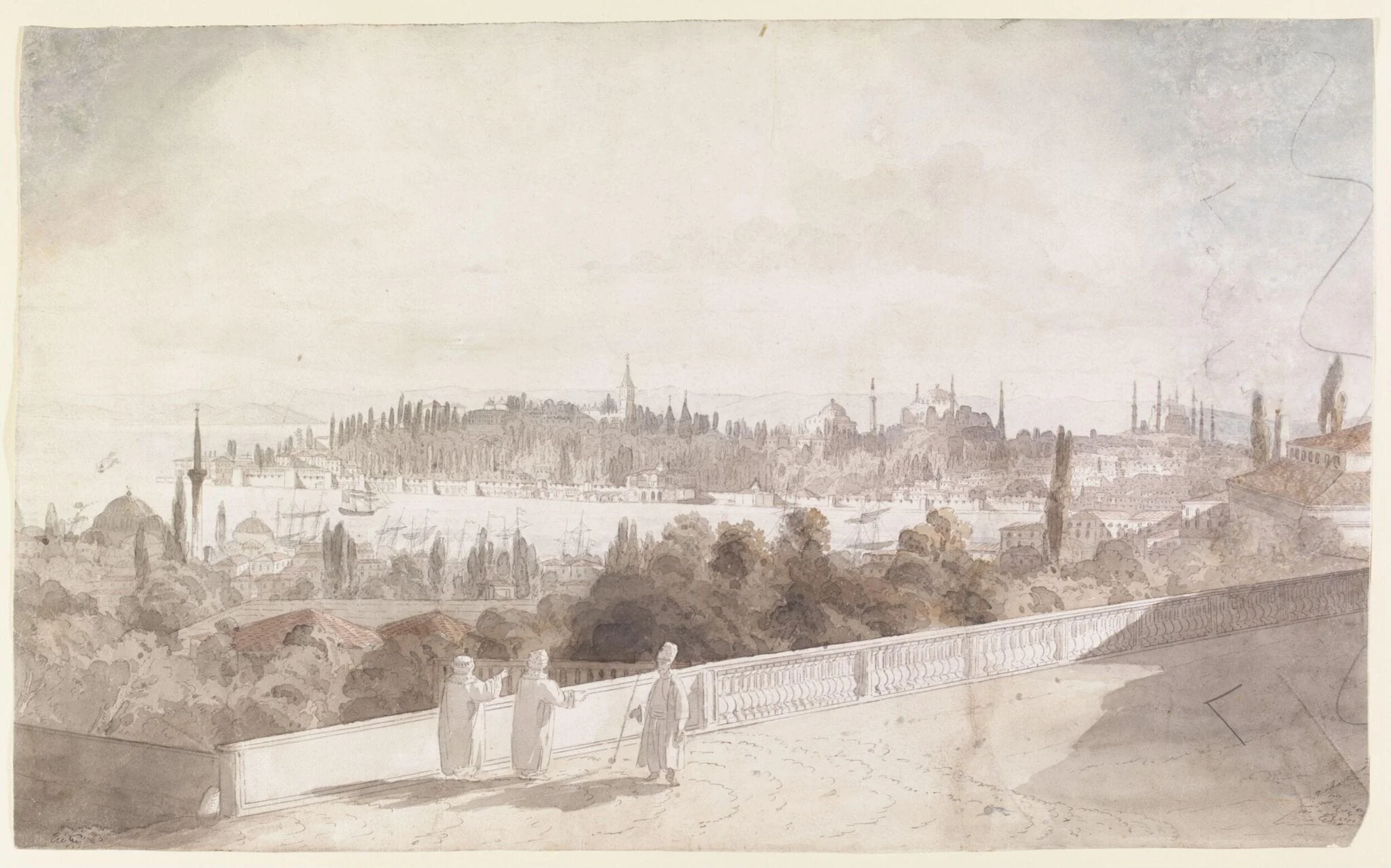 Constantinople from Pera, looking across the Golden Horn to Seraglio Point, by Michel-François Préaulx [Préaux], watercolor, 1810