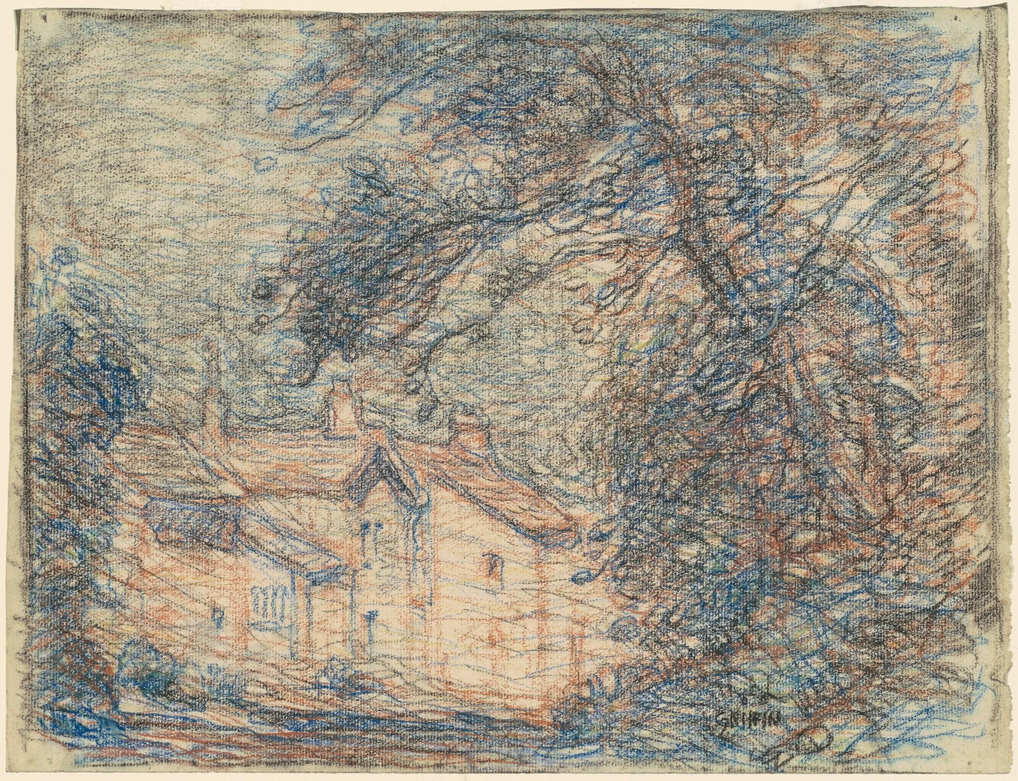 Village Street, by Walter Griffin, pastel, 1922