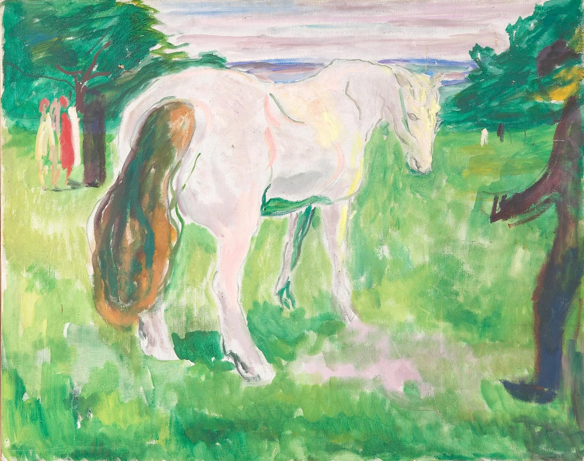 White Horse in a Green Meadow, by Edvard Munch, oil, 1917