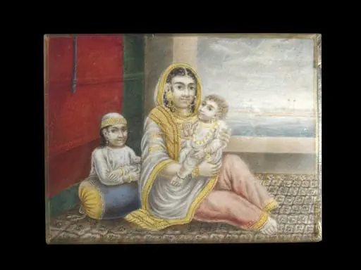 One of five paintings of Indian ladies.