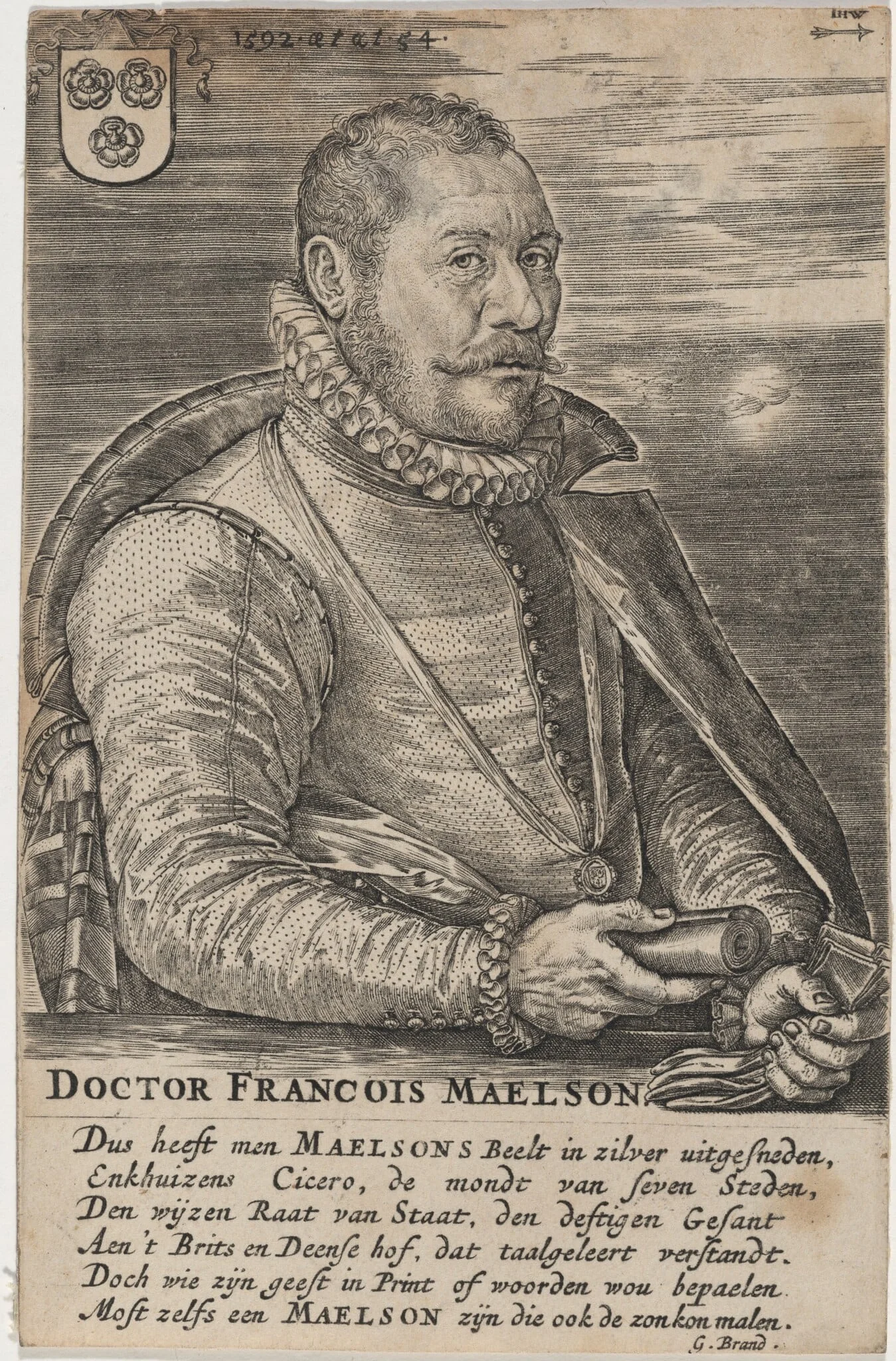 Doctor Francois Maelson, by Hieronymus Wierix, ink, 1592