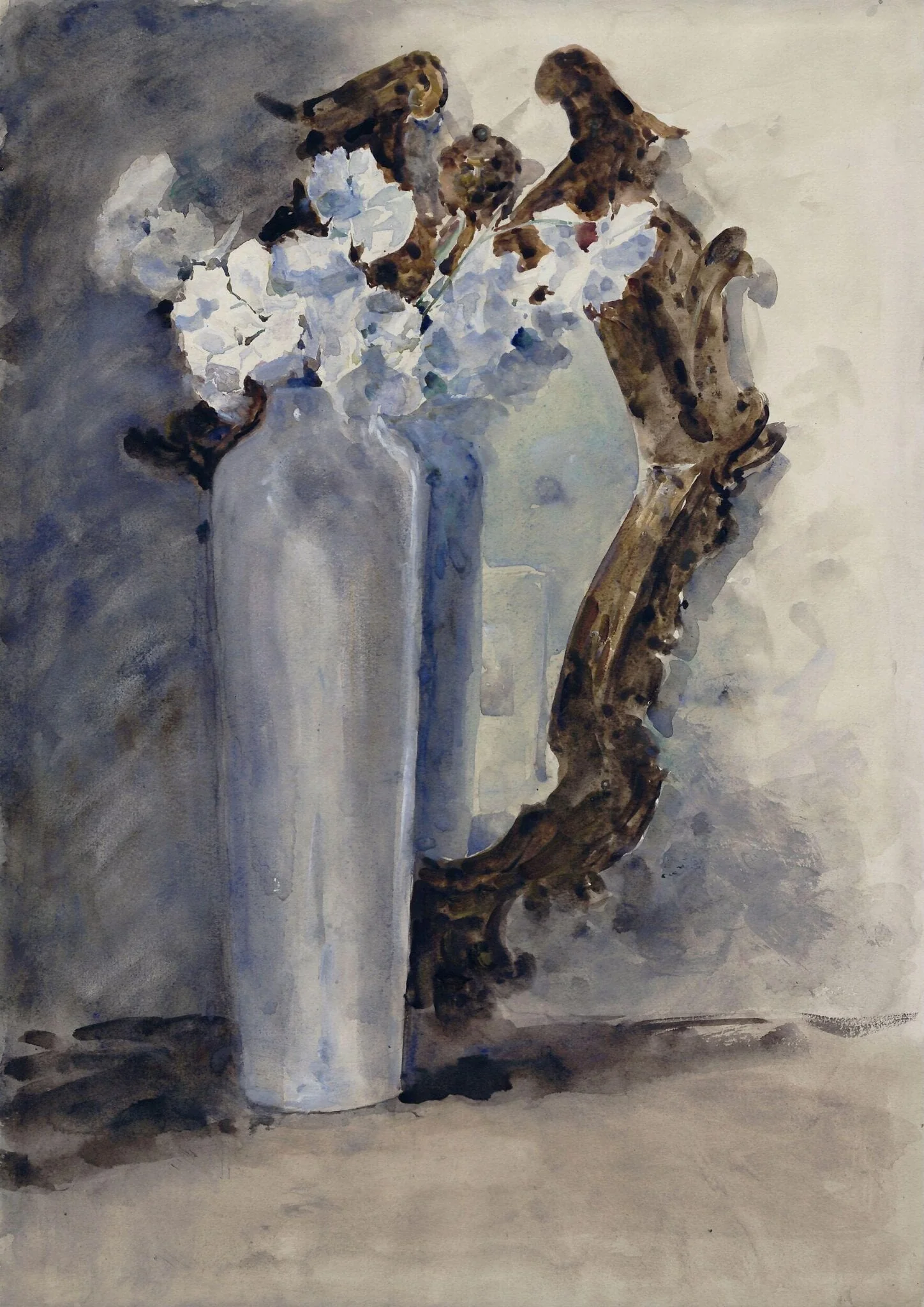 White Blossom in a Tall Vase, by Francis Edward RWS James, watercolor, 1870