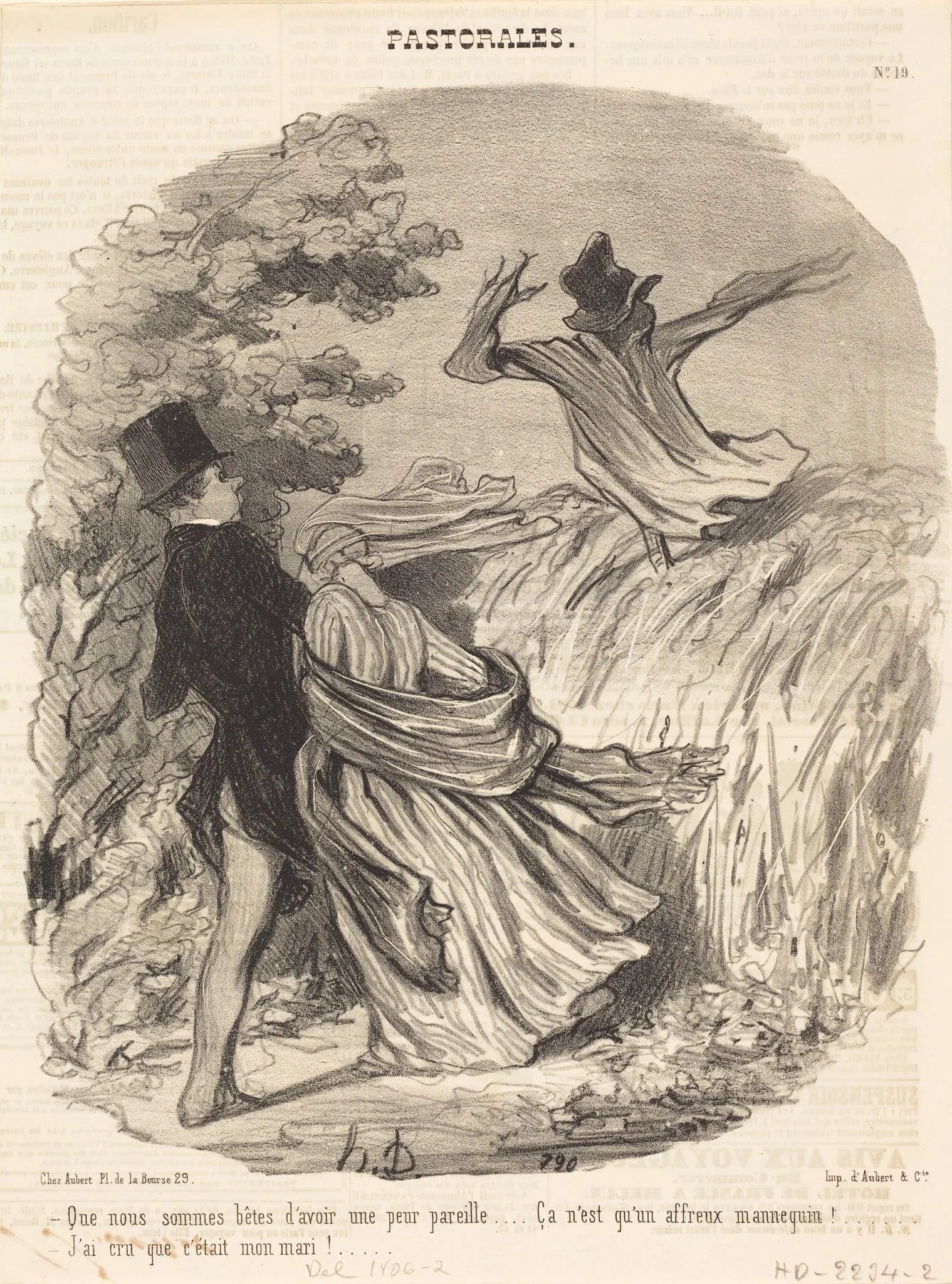 Que nous sommes bêtes d'avoir une peur pareille..., by Honoré Daumier, ink, 1845