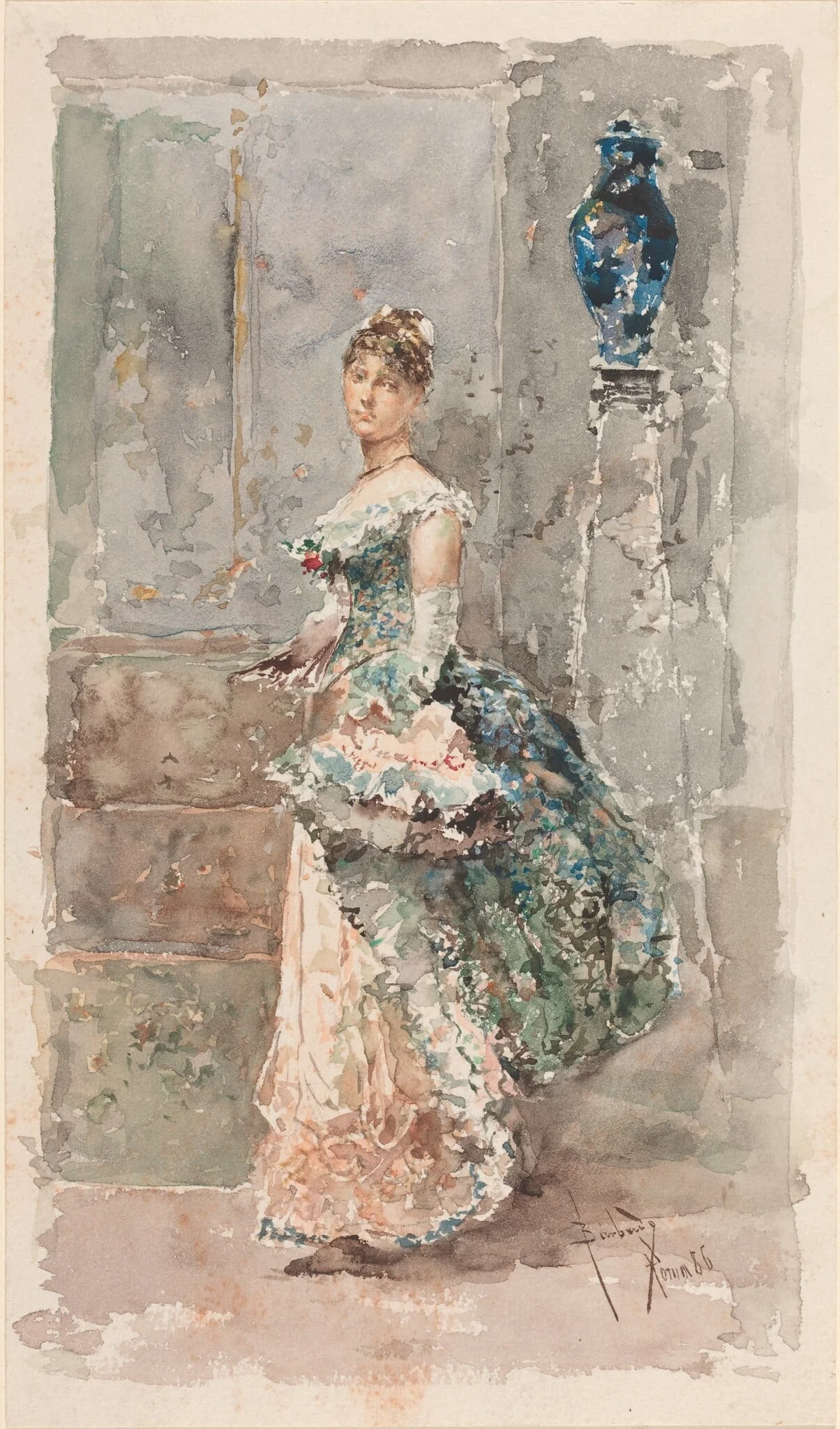 Lady in Formal Dress, by Salvador Barbudo Sanchez, graphite, 1886