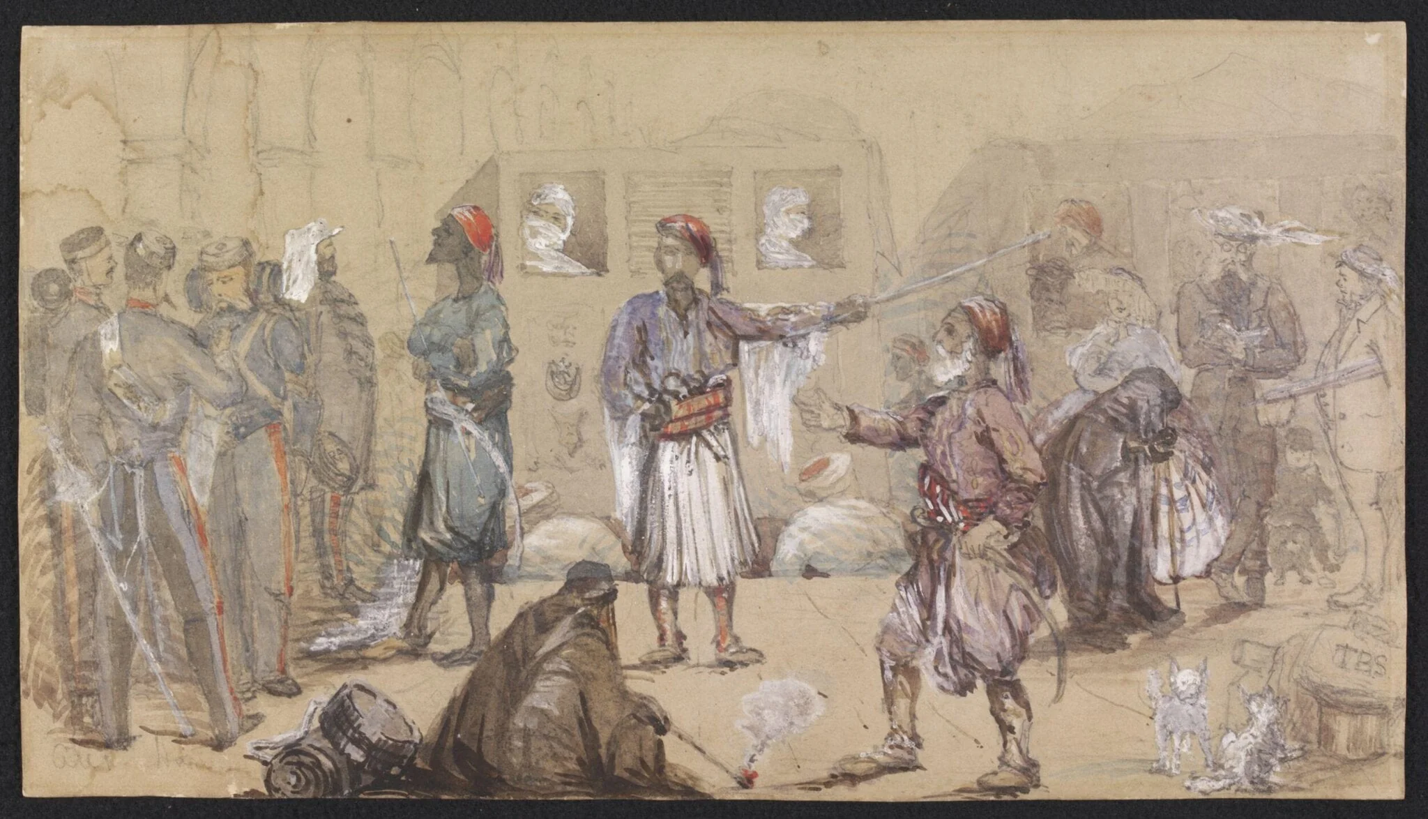 Railway Station, Alexandria, by T. B. S., watercolor, 1857