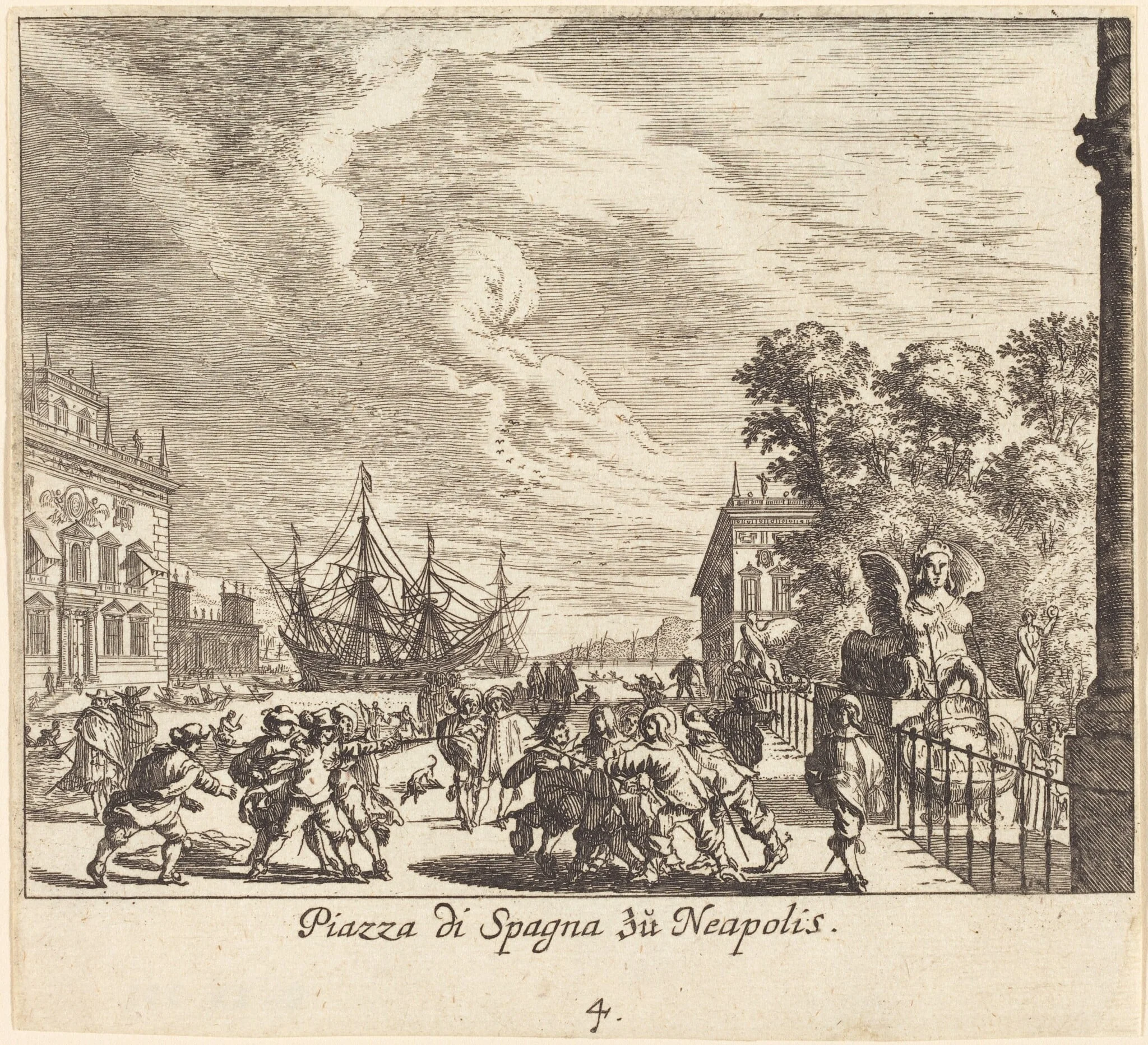 Piazza di Spagna, Naples, by Melchior Küsel, ink, 1681