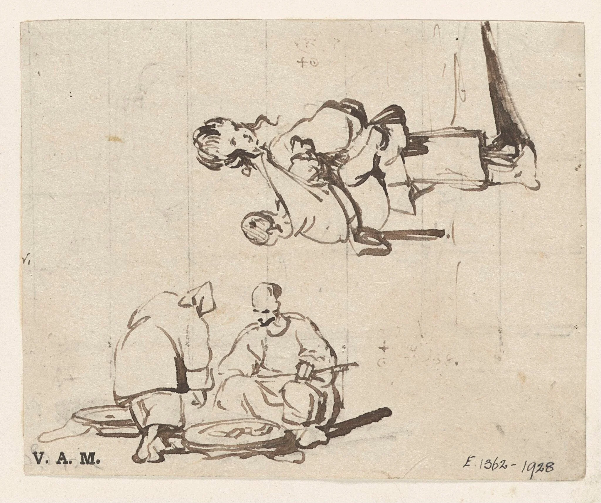 A boatwoman with a vendor, and a boatwoman with a child, by George Chinnery, 1838