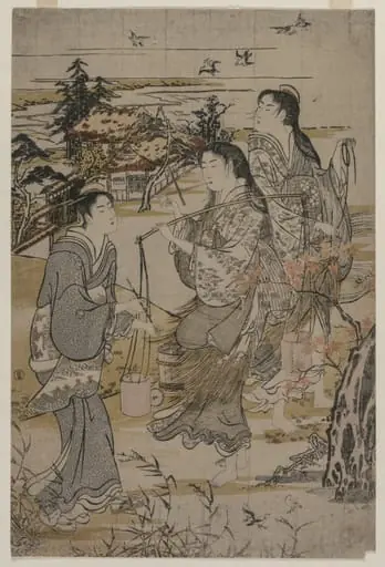 Women with Salt Pails; The Noda Tama River in Mutsu Province, from an untitled series of the Six Tama Rivers