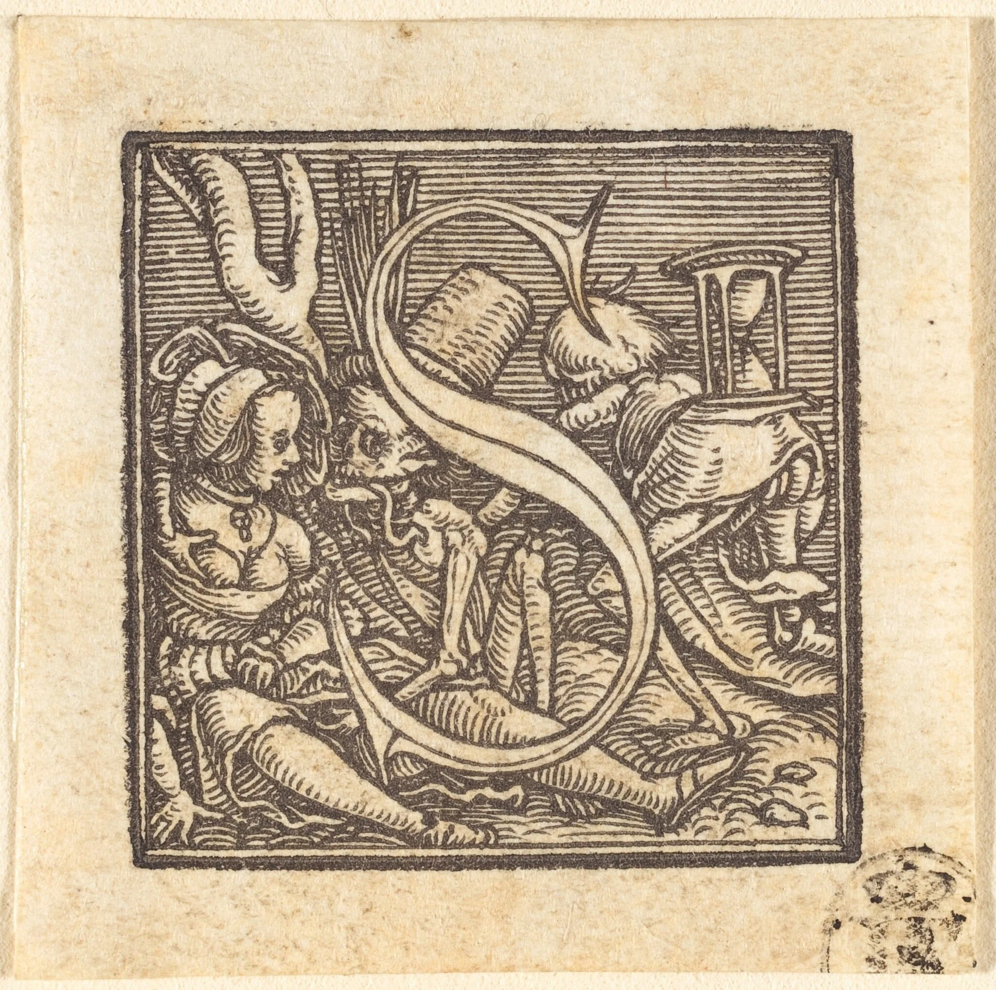 Letter S, by Hans Lützelburger, ink, 1523
