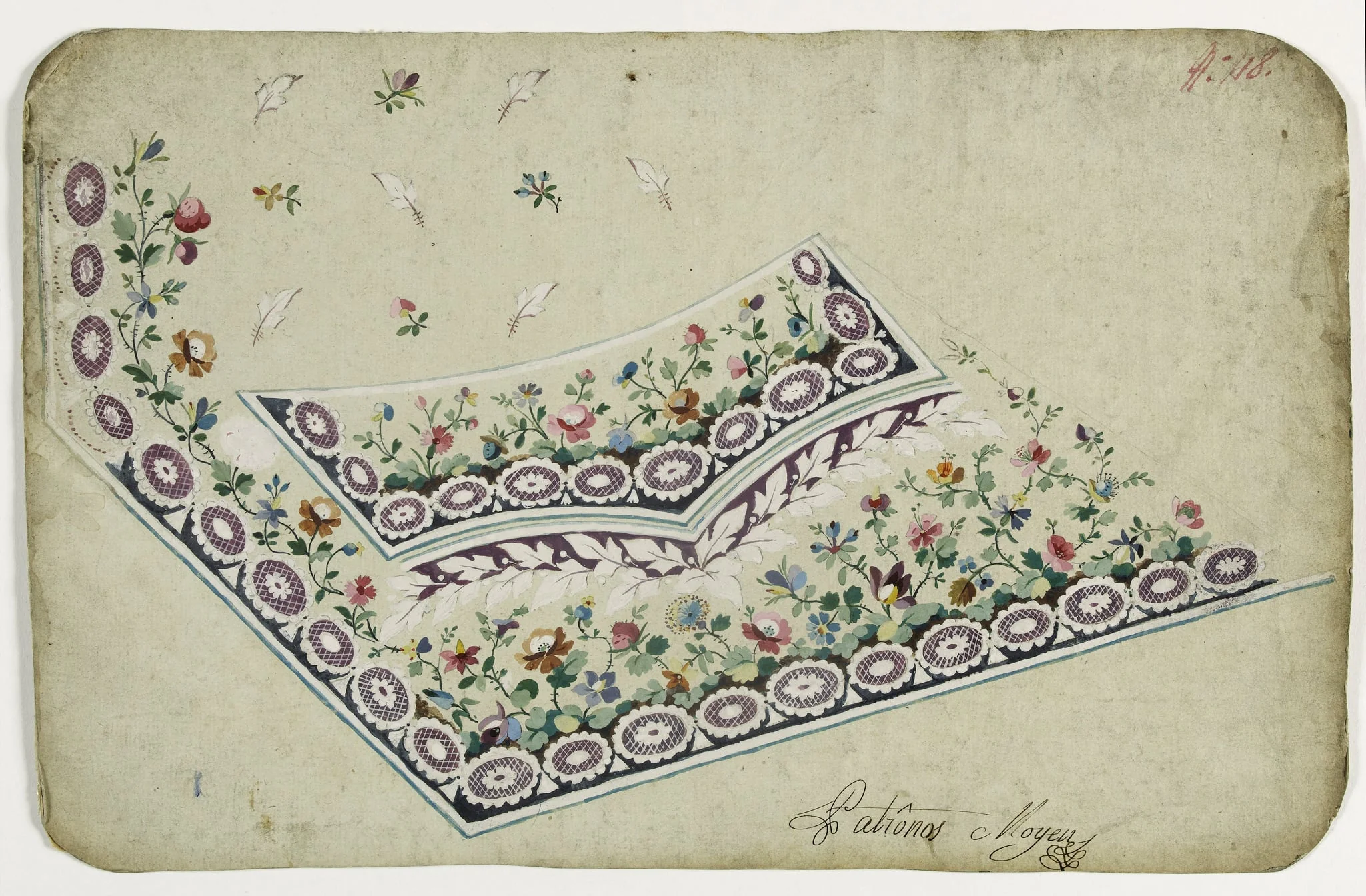 Gilet aux fleurs mauves, projets de broderies de gilet, XVIIIème siècle, by Anonyme, 1750