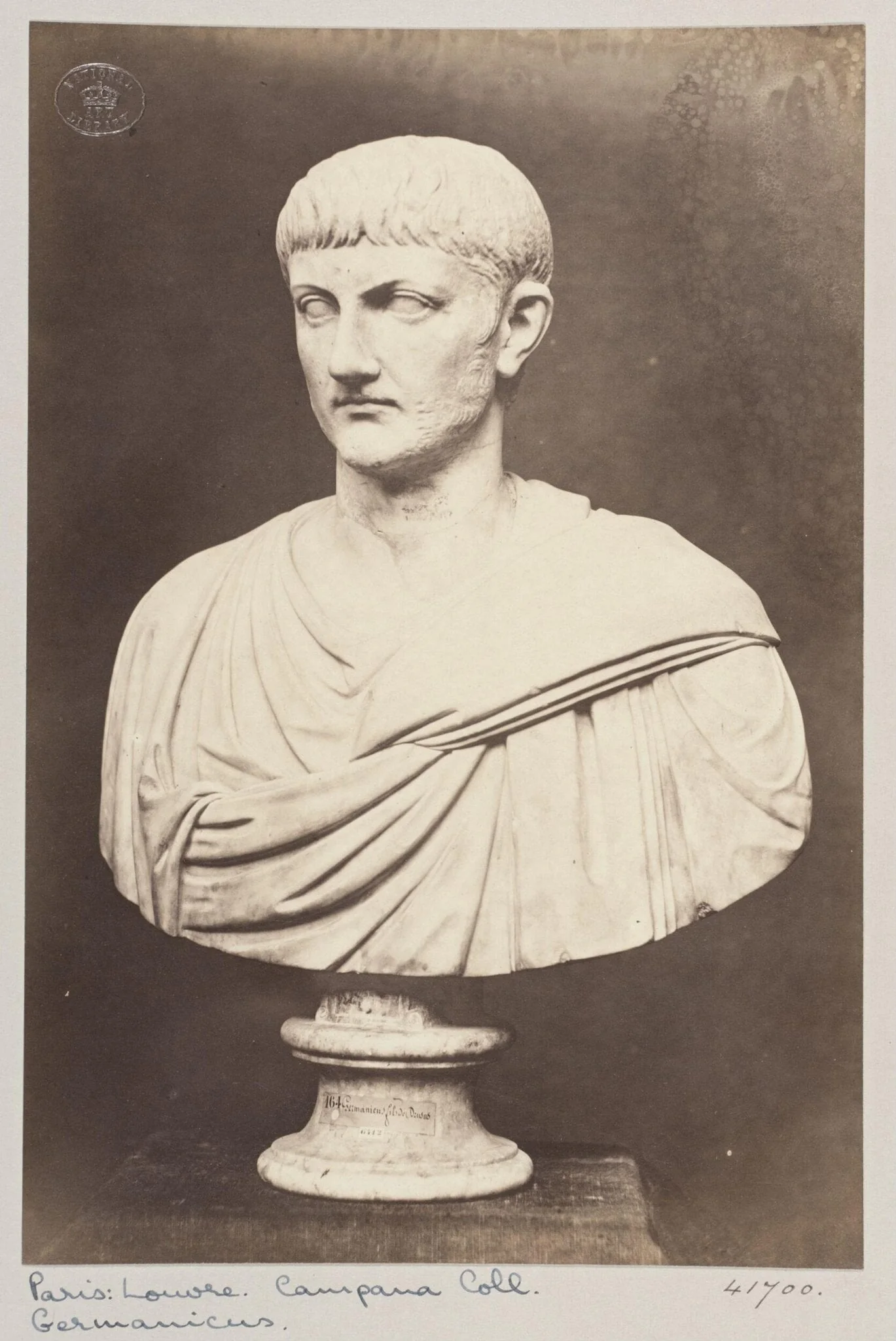 Marble bust of Germanicus, son of Drusus, by Louise Laffon, photographic, 1864