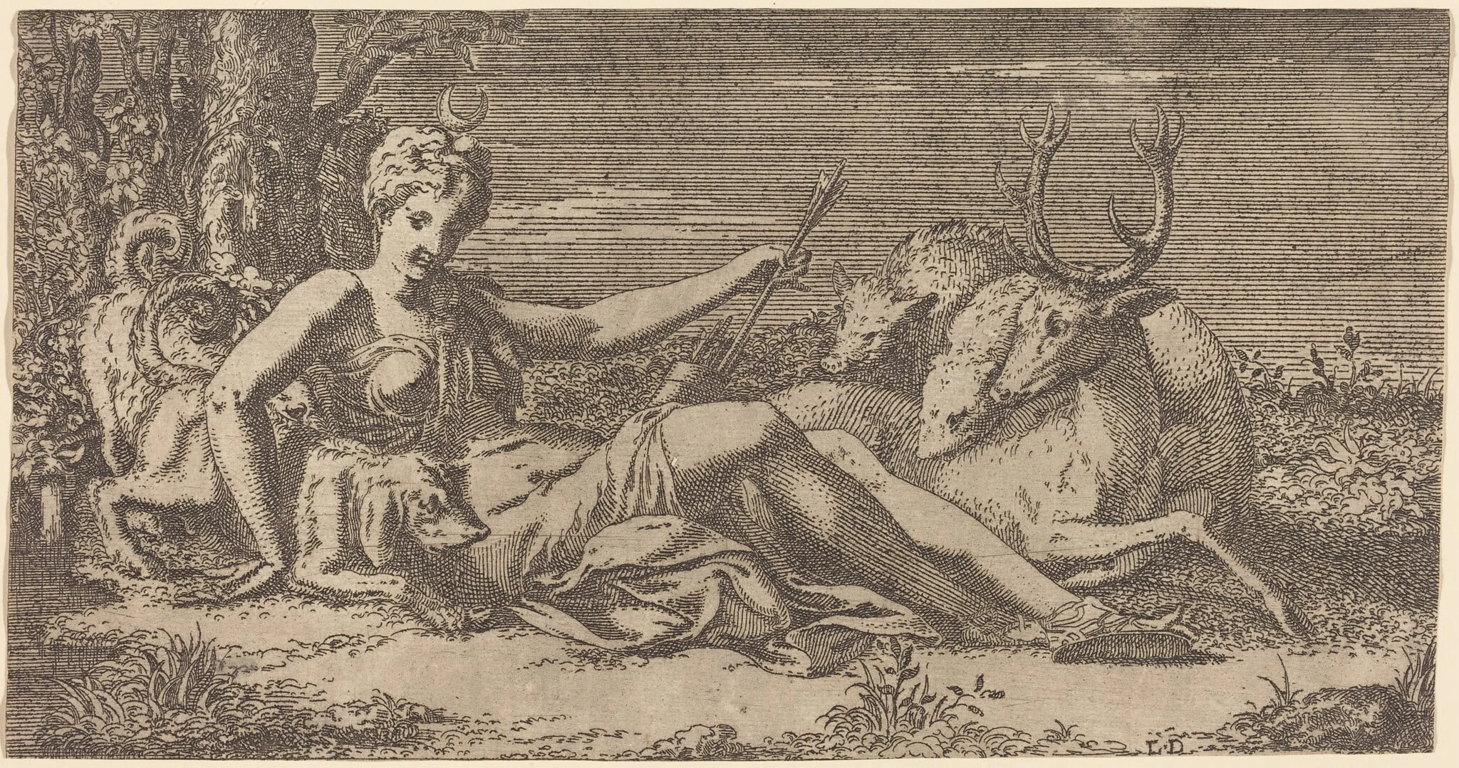 Diana Resting, by Léon Davent, ink, 1538