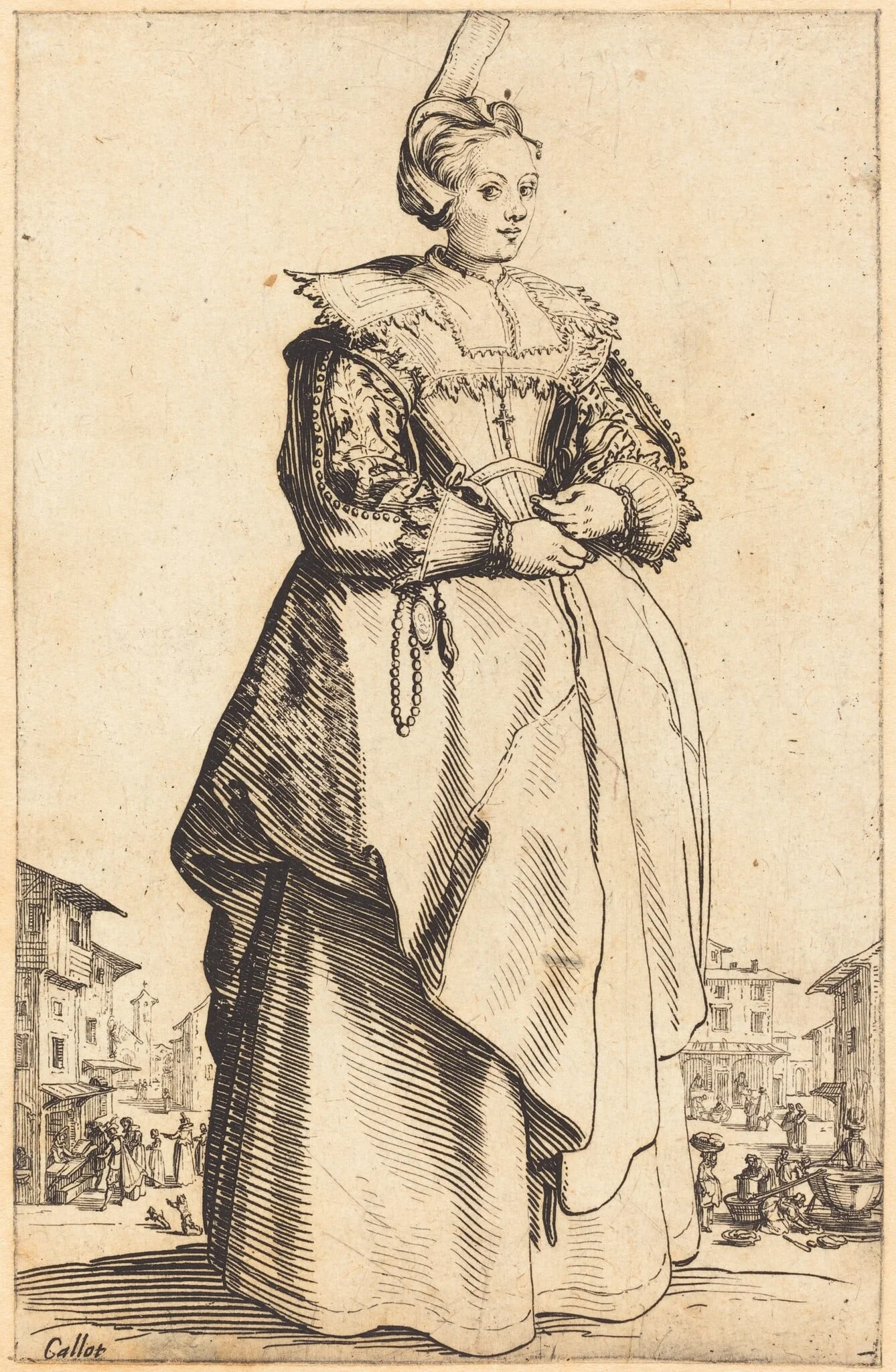 Noble Woman with a Small Hat, by Jacques Callot, ink, 1622