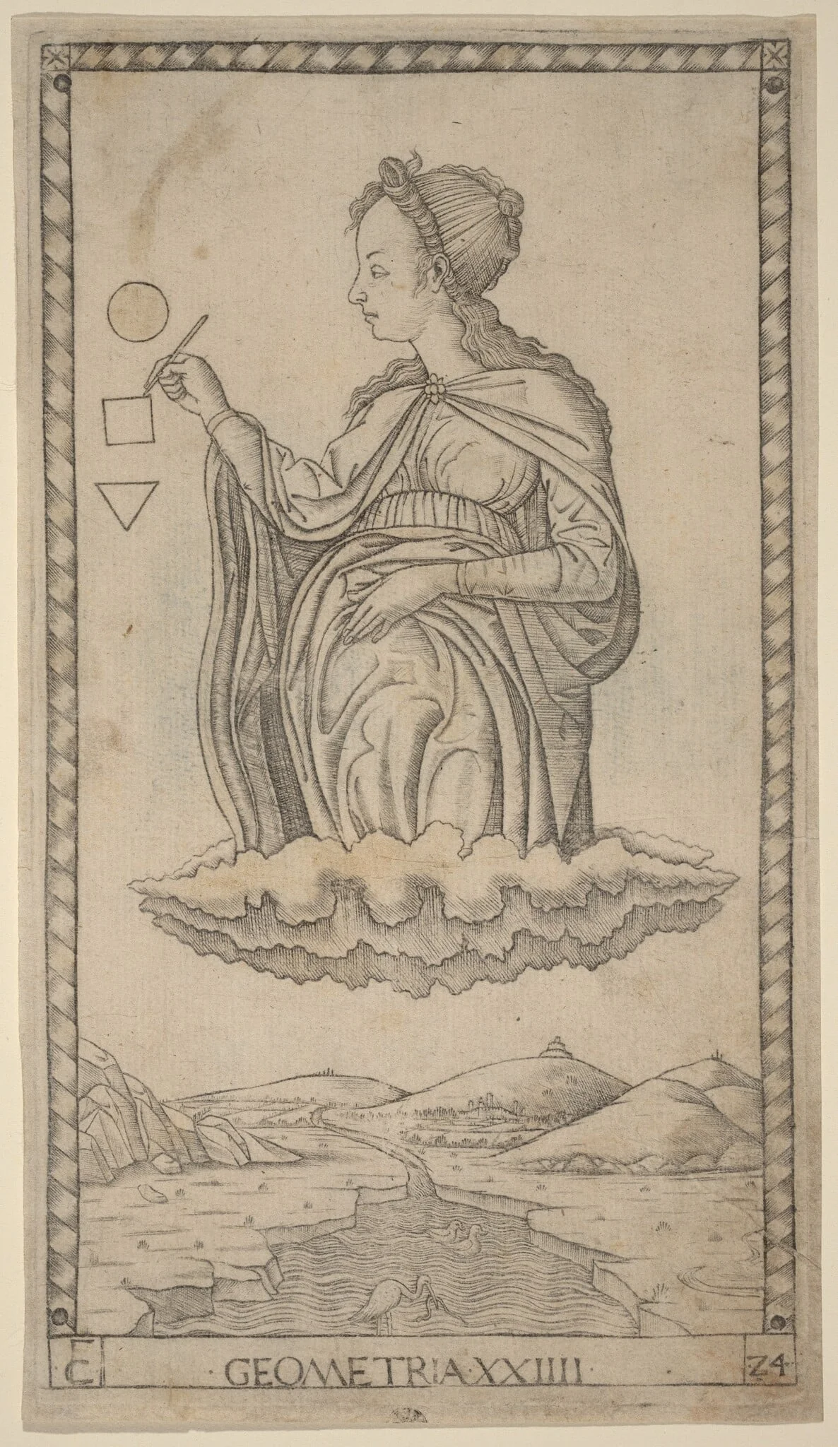 Geometria (Geometry), by Master of the E-Series Tarocchi, ink, 1465