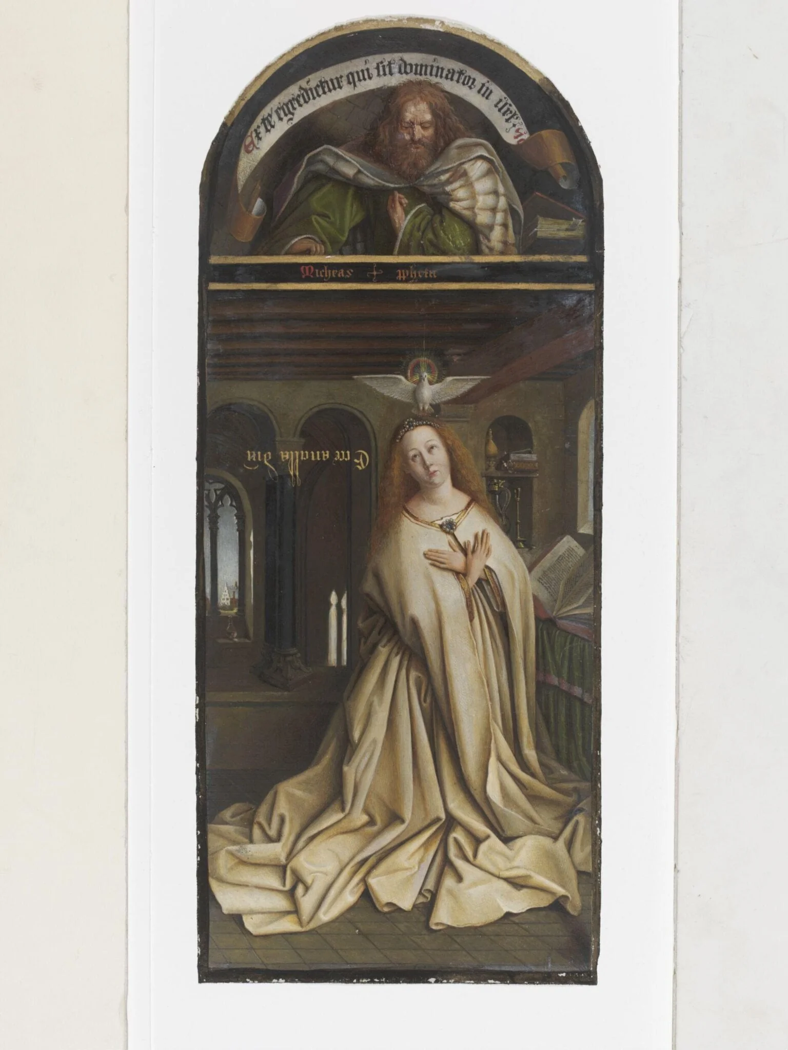 Copy of a detail of the Ghent Altarpiece, Annunicatory Angel and Prophet, by Hubert and Jan van Eyck in the church of St Bavon, Ghent.