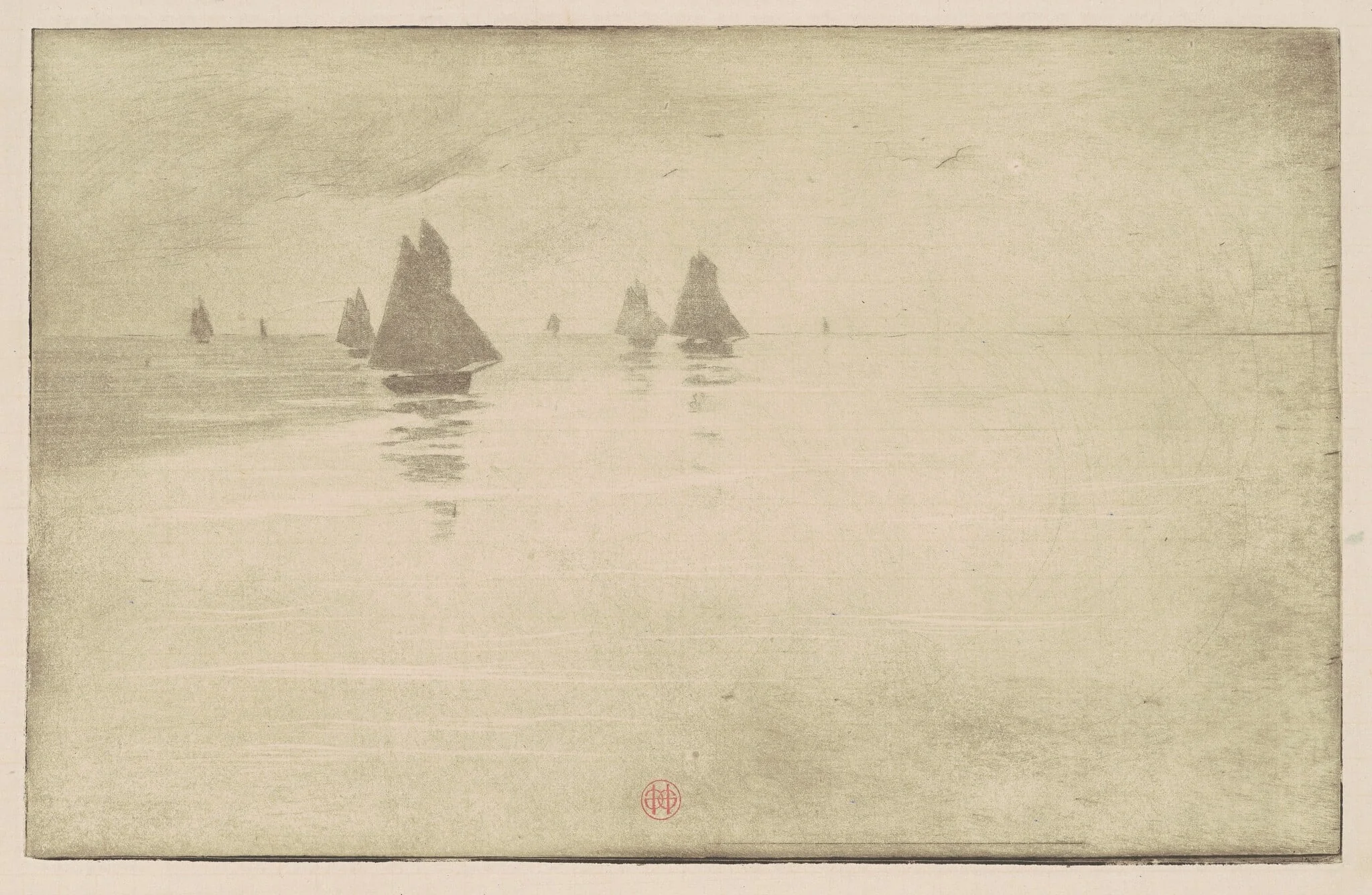 Boats in a Morning Fog, by Henri-Charles Guérard, ink, 1887