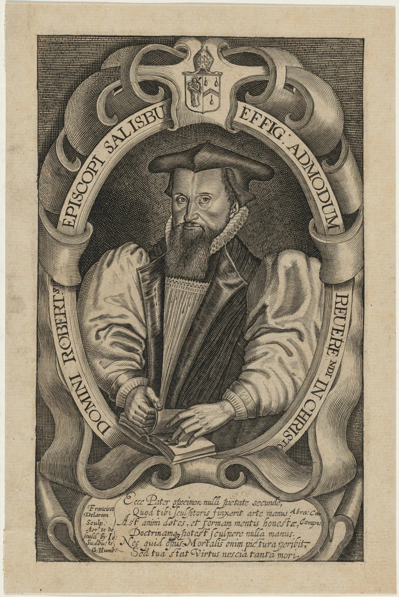 Domini Robert Episcopi Salisbury (Robert Abbot, Bishop of Salisbury), by Francis Delaram, ink, 1608