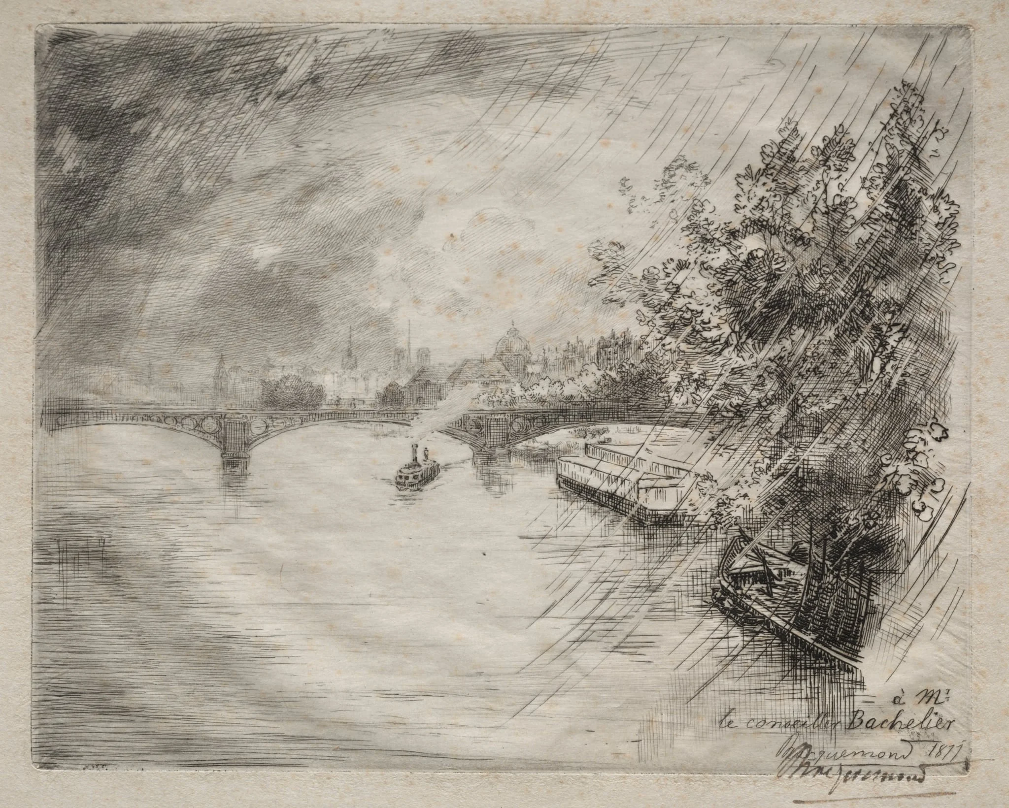 View of the Bridge of Saint-Pères, by Félix Bracquemond, 1877