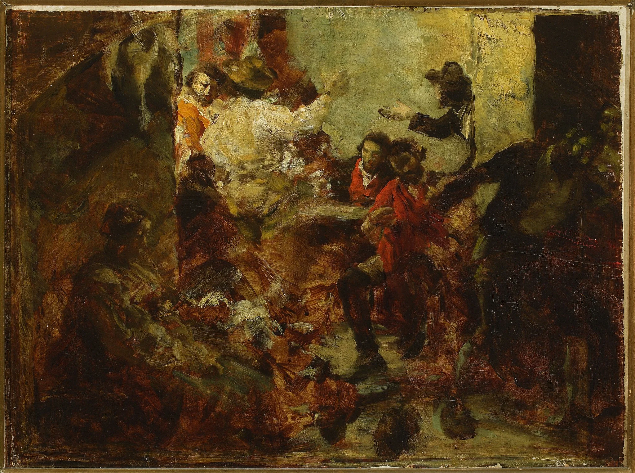 Tavern in Rome, sketch, by Aleksander Gierymski, oil, 1874