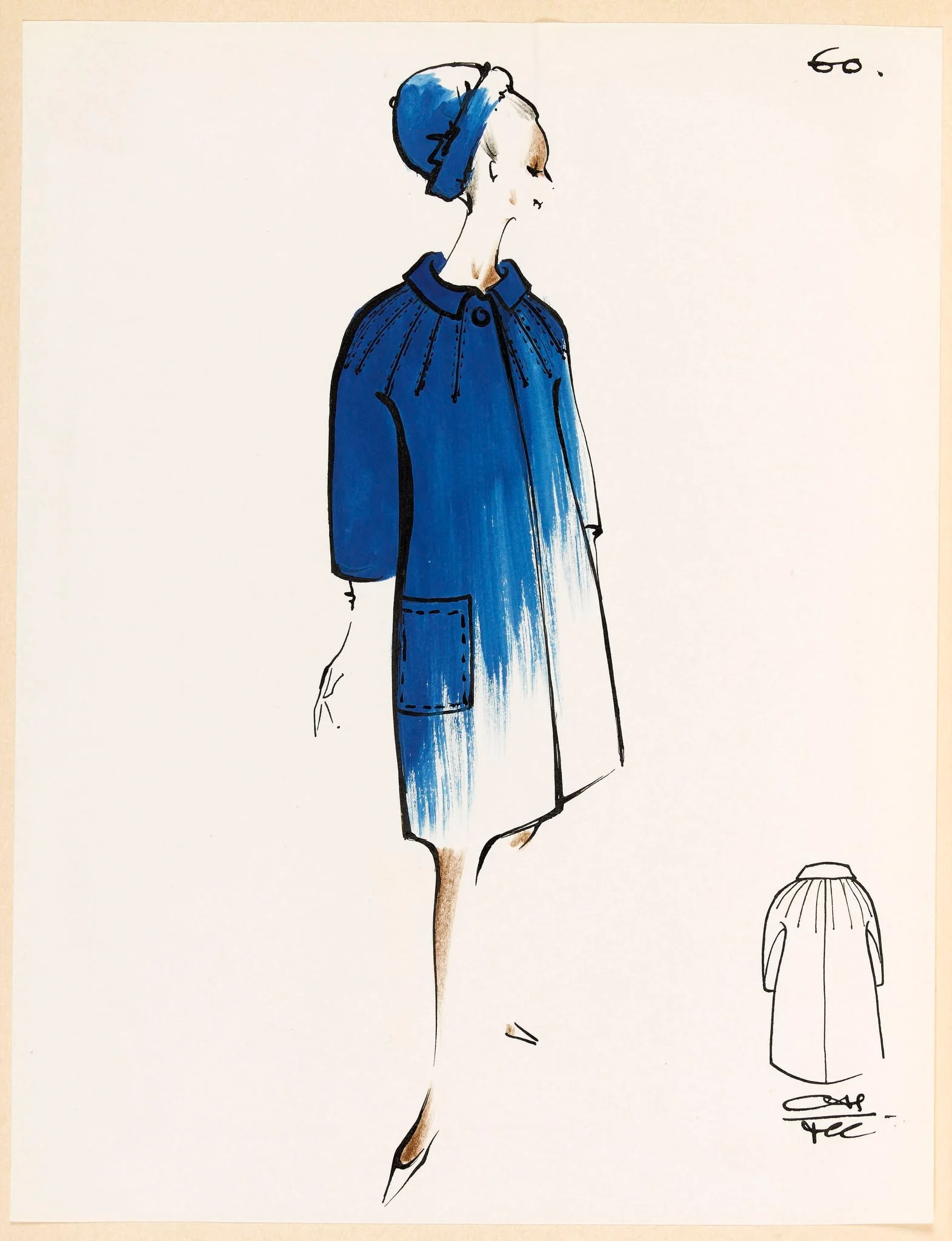 Manteau bleu foncé et chapeau assorti, by Marie-Louise Carven, 1967