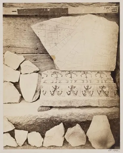 Sculptures - Cornice and Tiles of the third century, found with the fragments of the Marble Plan in 1867, at SS. Cosmas and Damian.