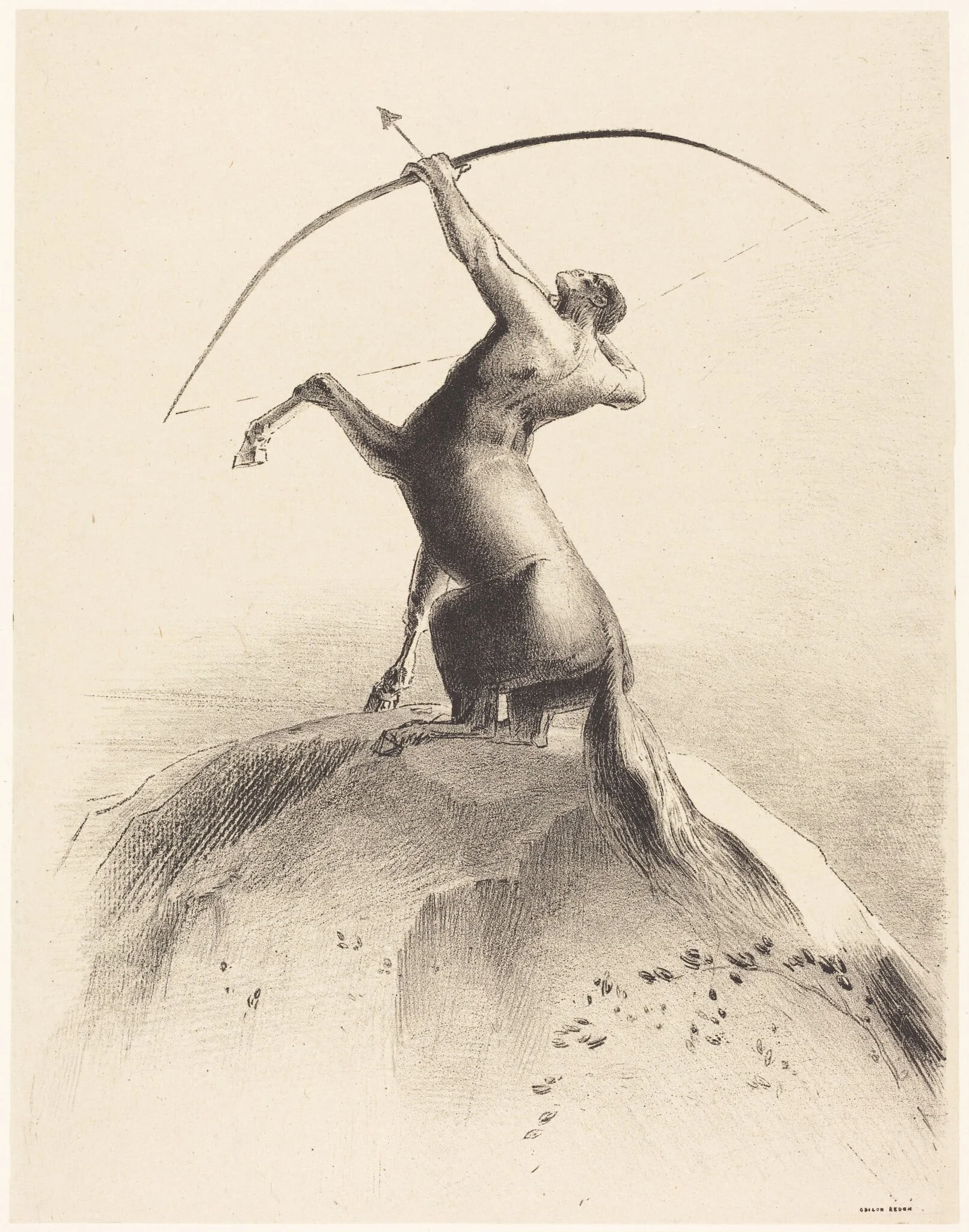 Centaur visant les Nues (Centaur aiming at the Clouds), by Odilon Redon, ink, 1895
