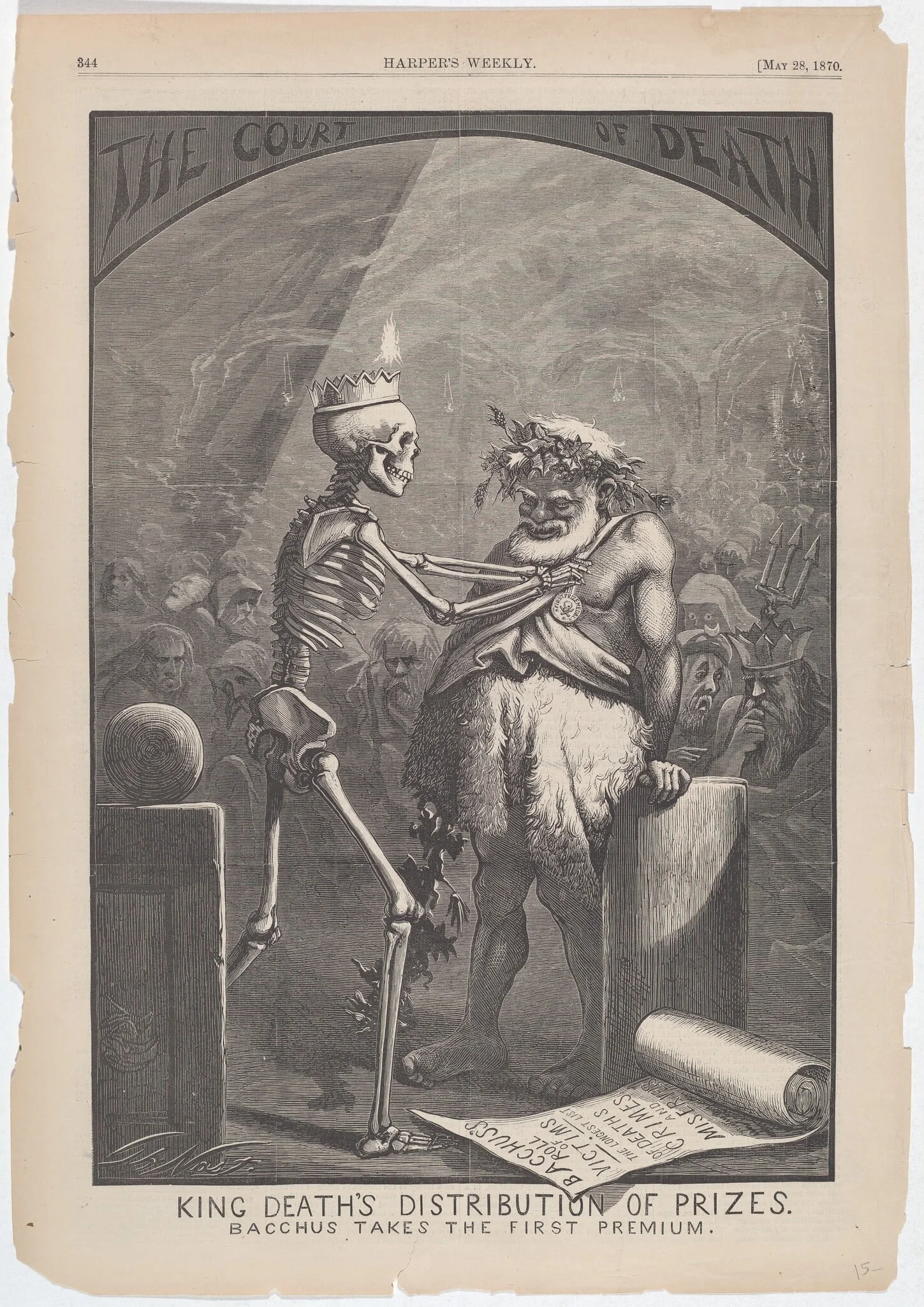 King Death's Distribution of Prizes. Bacchus Takes the First Premium., by Thomas Nast, ink, 1870