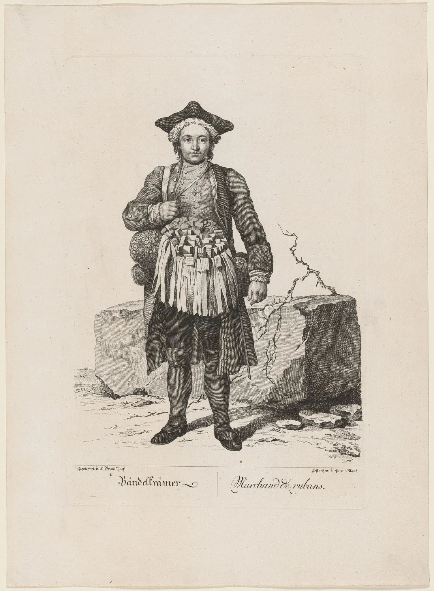 Bändelkrämer (Ribbon Seller), by Quirin Mark, ink, 1775