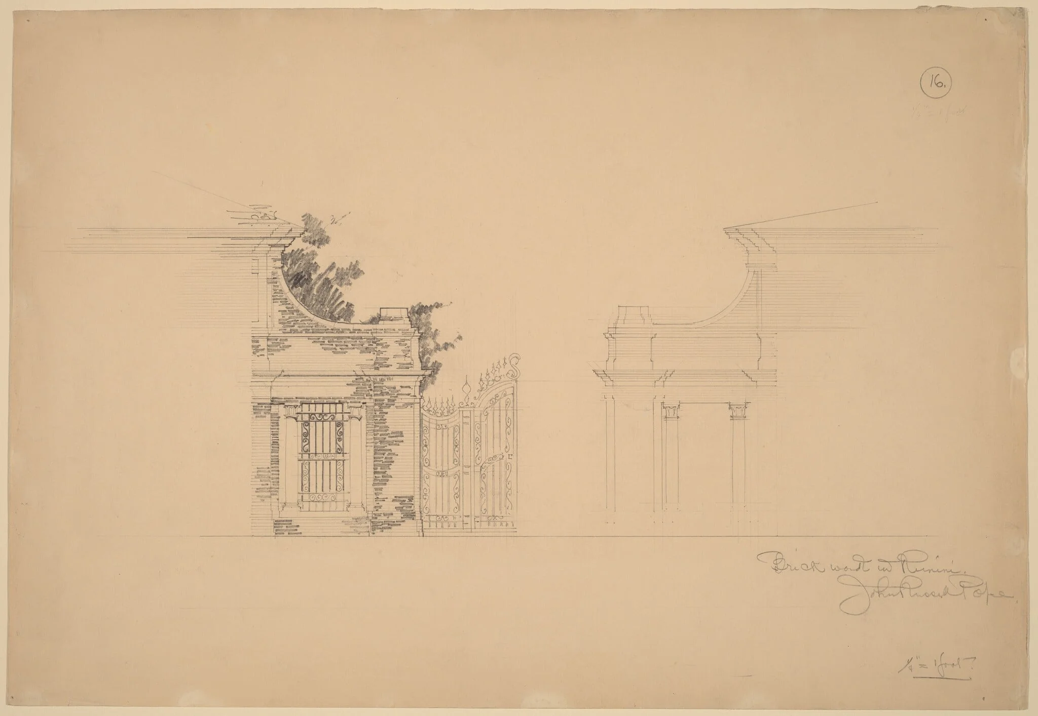 Brickwork in Rimini, by John Russell Pope, graphite, 1898