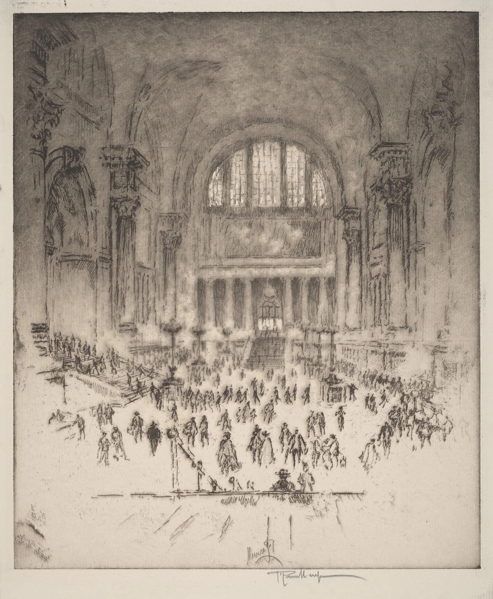 The Marble Hall, Pennsylvania Station, New York, by Joseph Pennell, ink, 1919