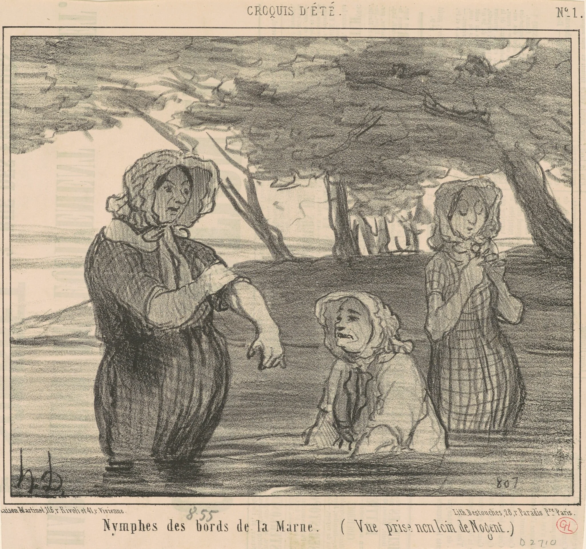 Nymphes des bords de la marene, by Honoré Daumier, ink, 1855