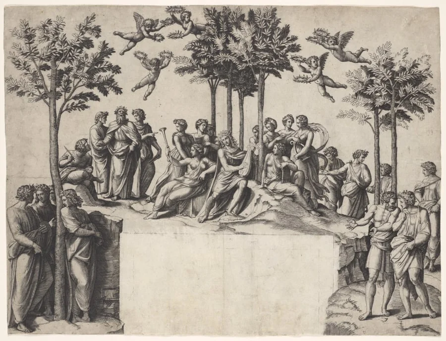 Apollo on Parnassus, by Marcantonio Raimondi, 1518
