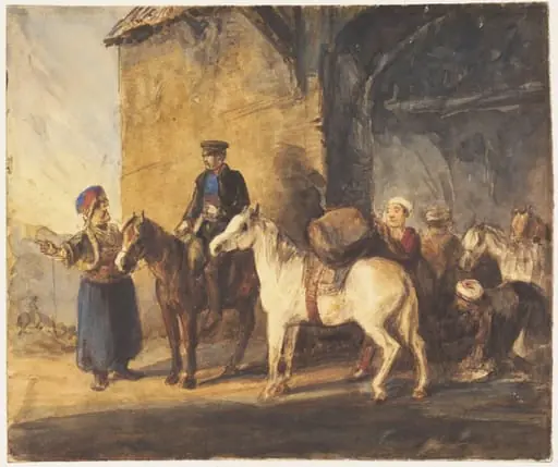 Travellers departure from a Caravanserai