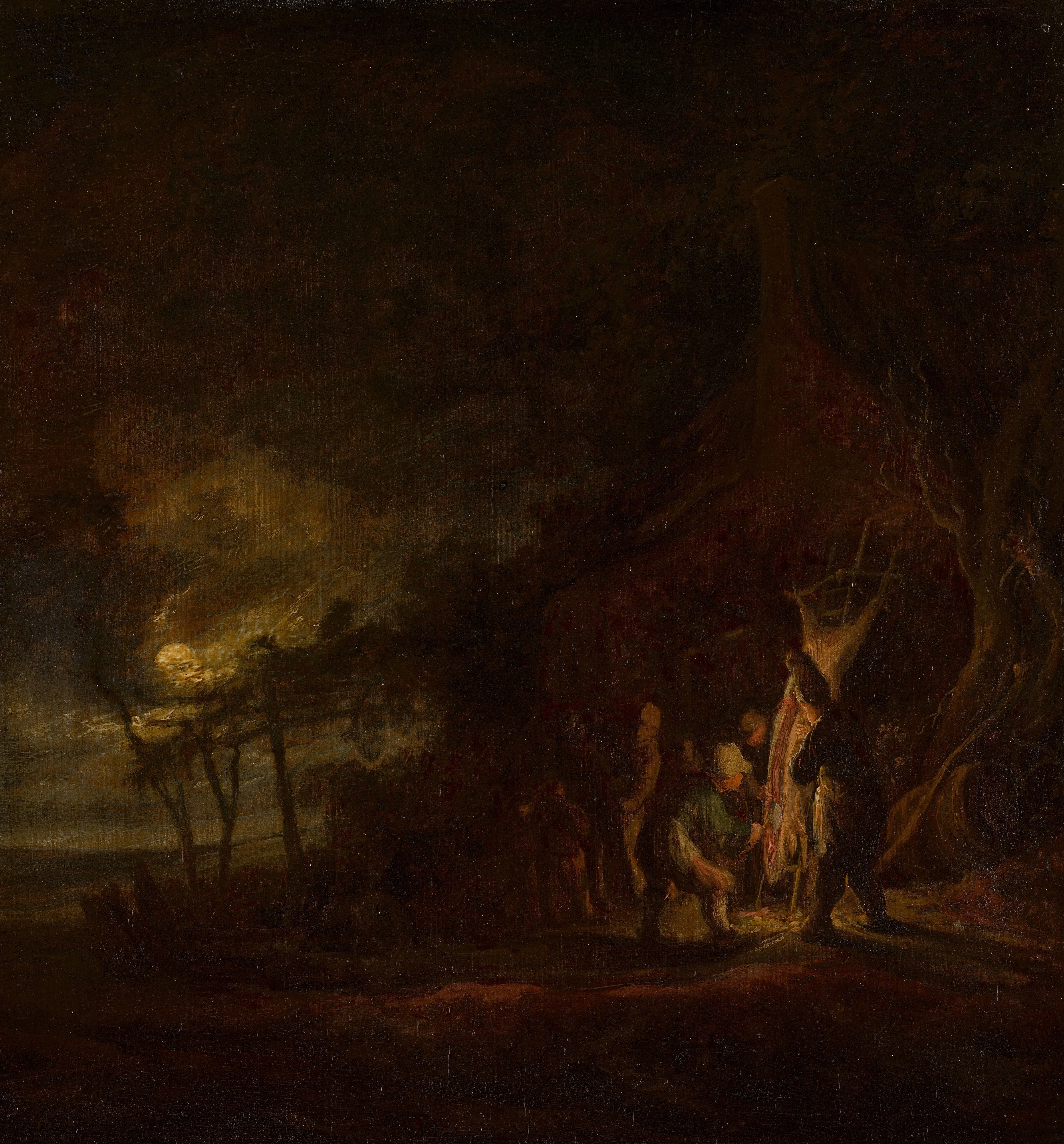 Slaughtered Pig in a Moonlit Landscape, by Cornelis Symonsz van der Schalcke, unspecified, 1644