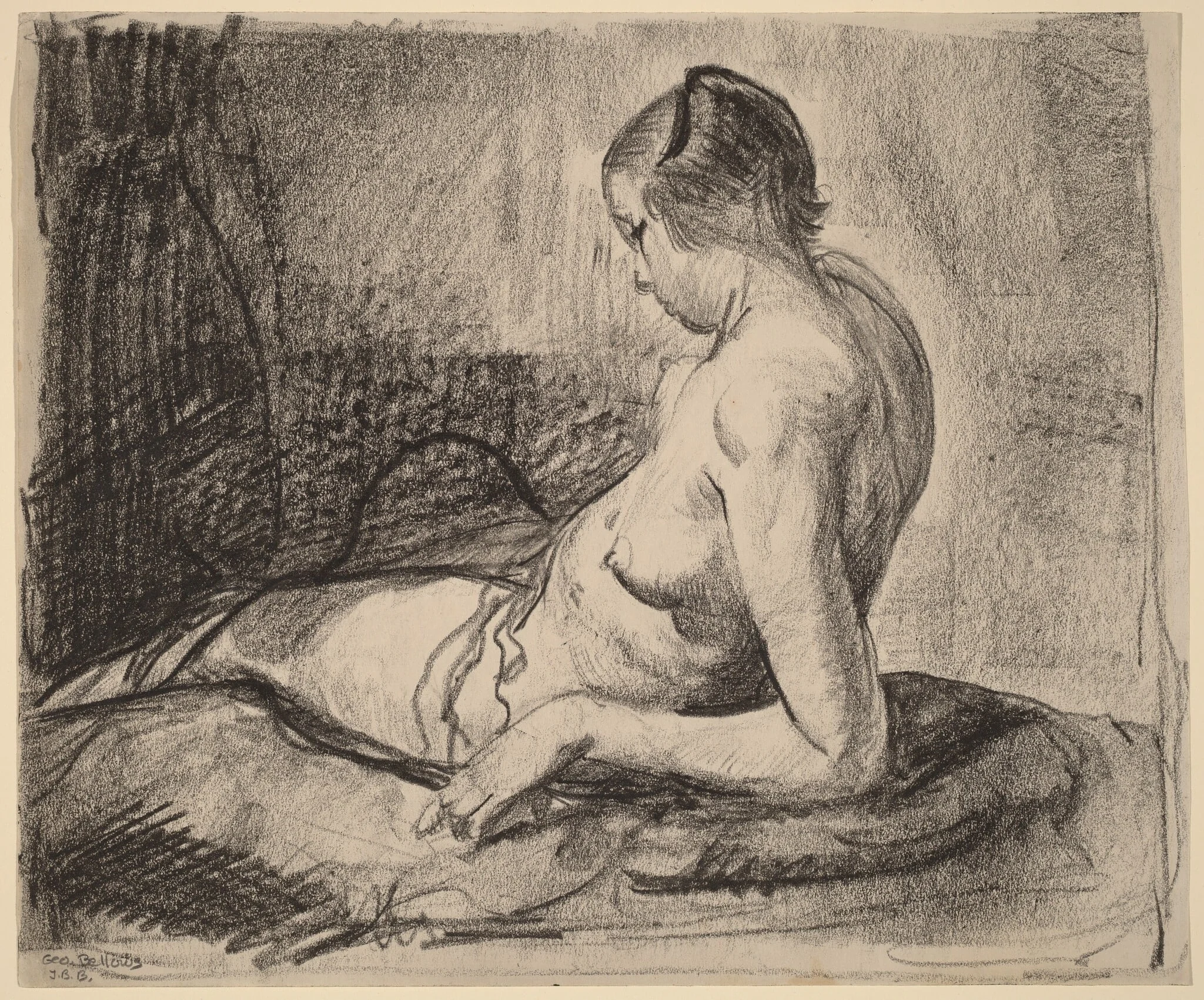 Nude Girl Reclining, by George Bellows, crayon, 1919