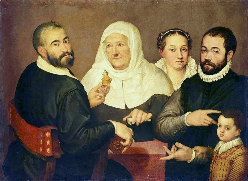 Family portrait, by Bartolomeo Passarotti, oil, 1650
