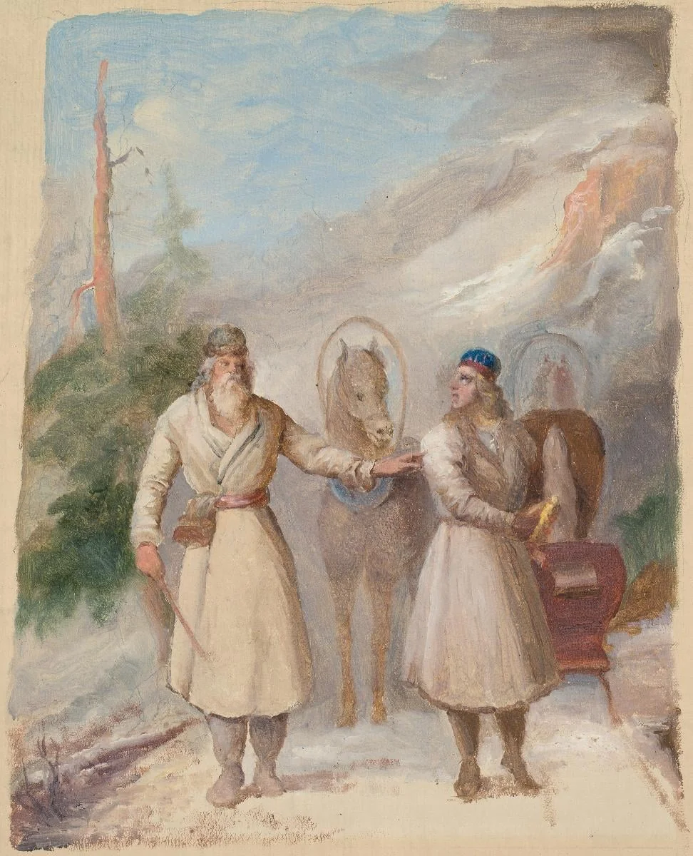 Väinämöisen ja Joukahaisen tapaaminen, luonnos, by Berndt Abraham Godenhjelm, unspecified