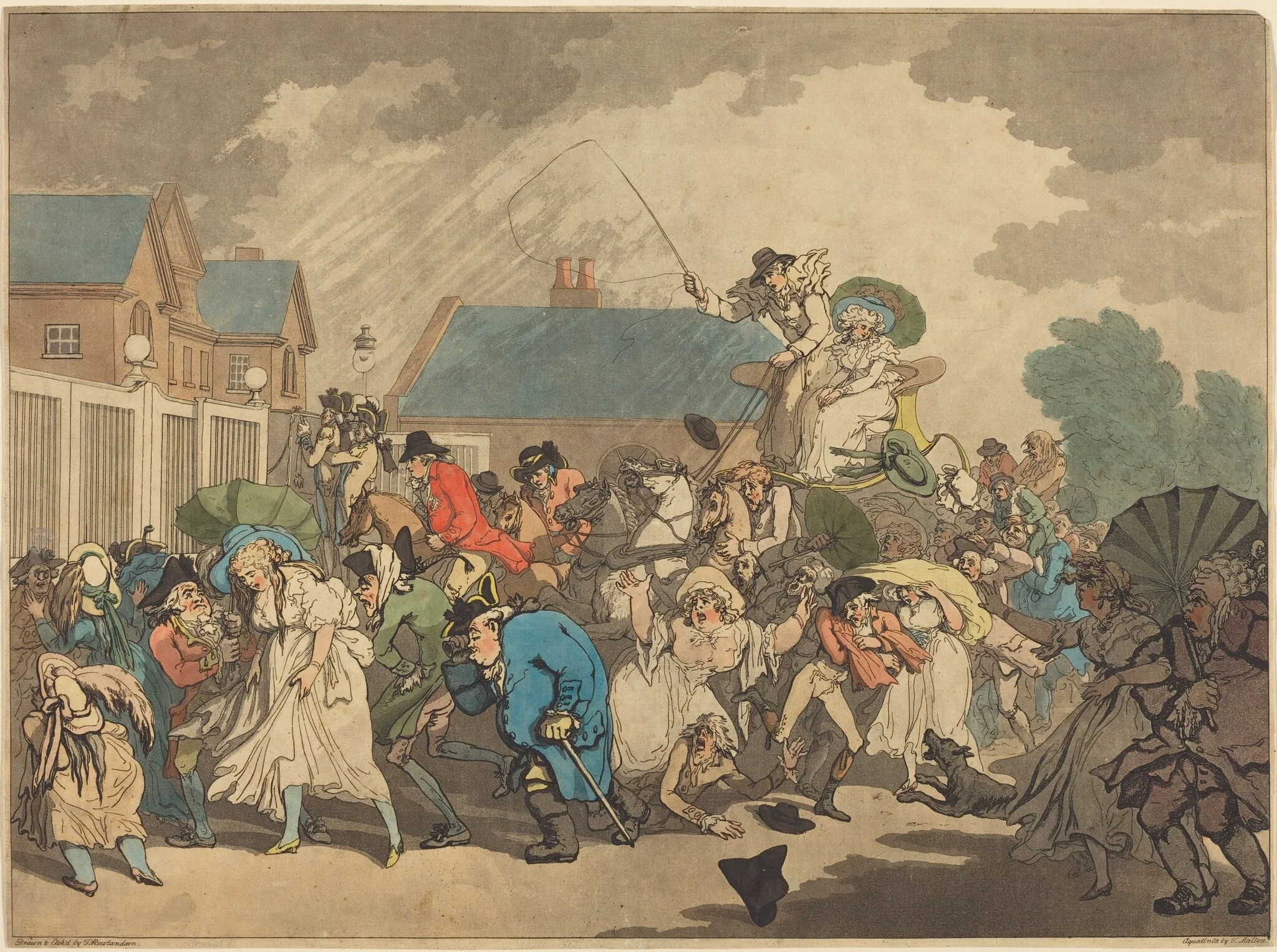 A Squall in Hyde Park, by Thomas Rowlandson, ink, 1791