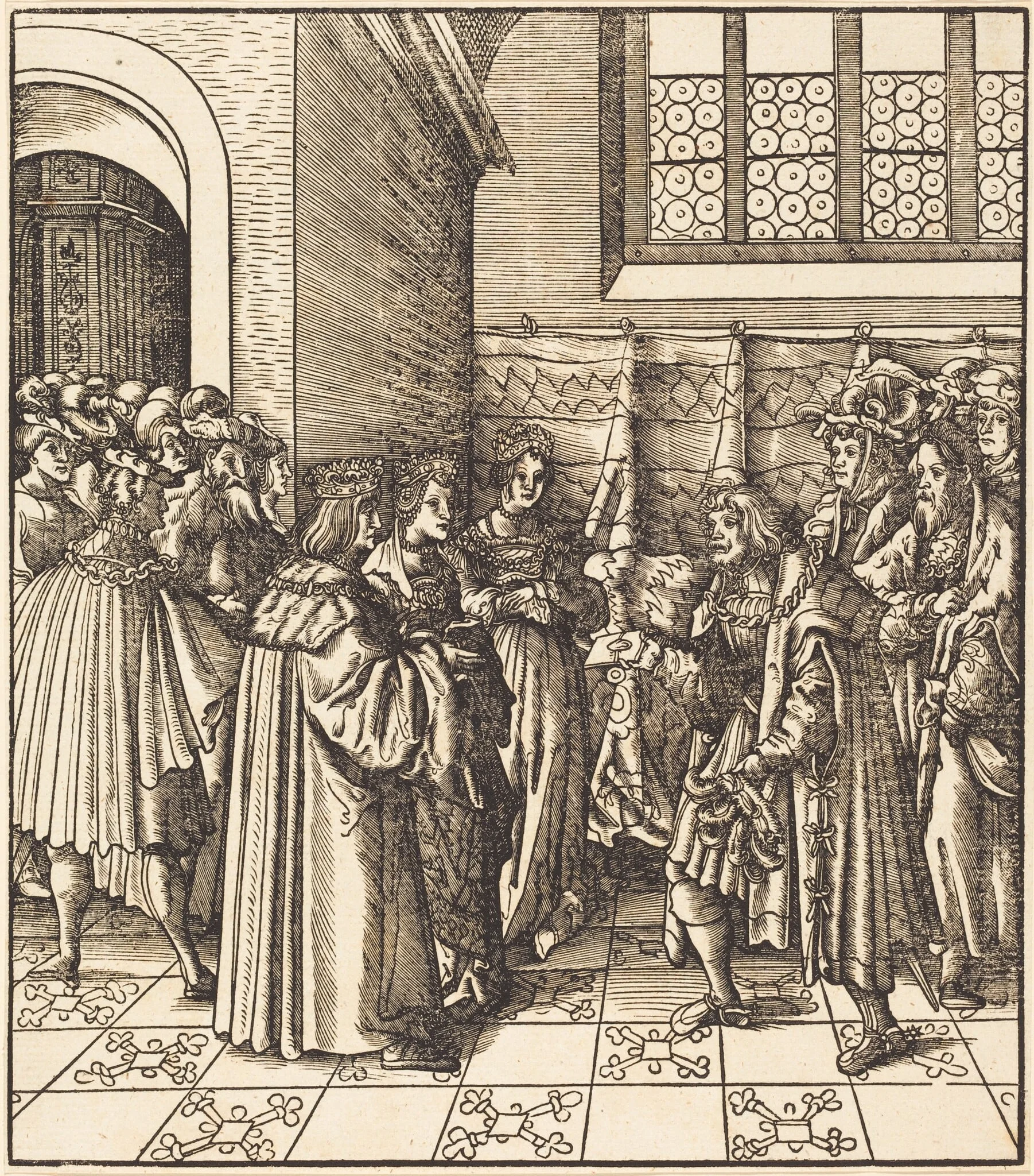 A Legation before a King, near Him Two Women Standing, by Leonhard Beck, ink, 1515