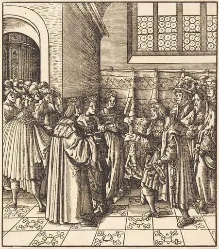A Legation before a King, near Him Two Women Standing