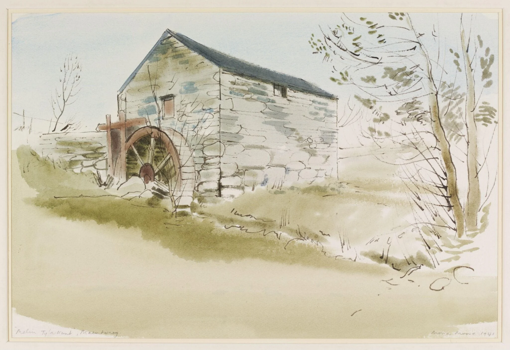 Melin Ty’n-Nant, Maentwrog, Merionethshire, by Mona Moore, watercolor, 1941