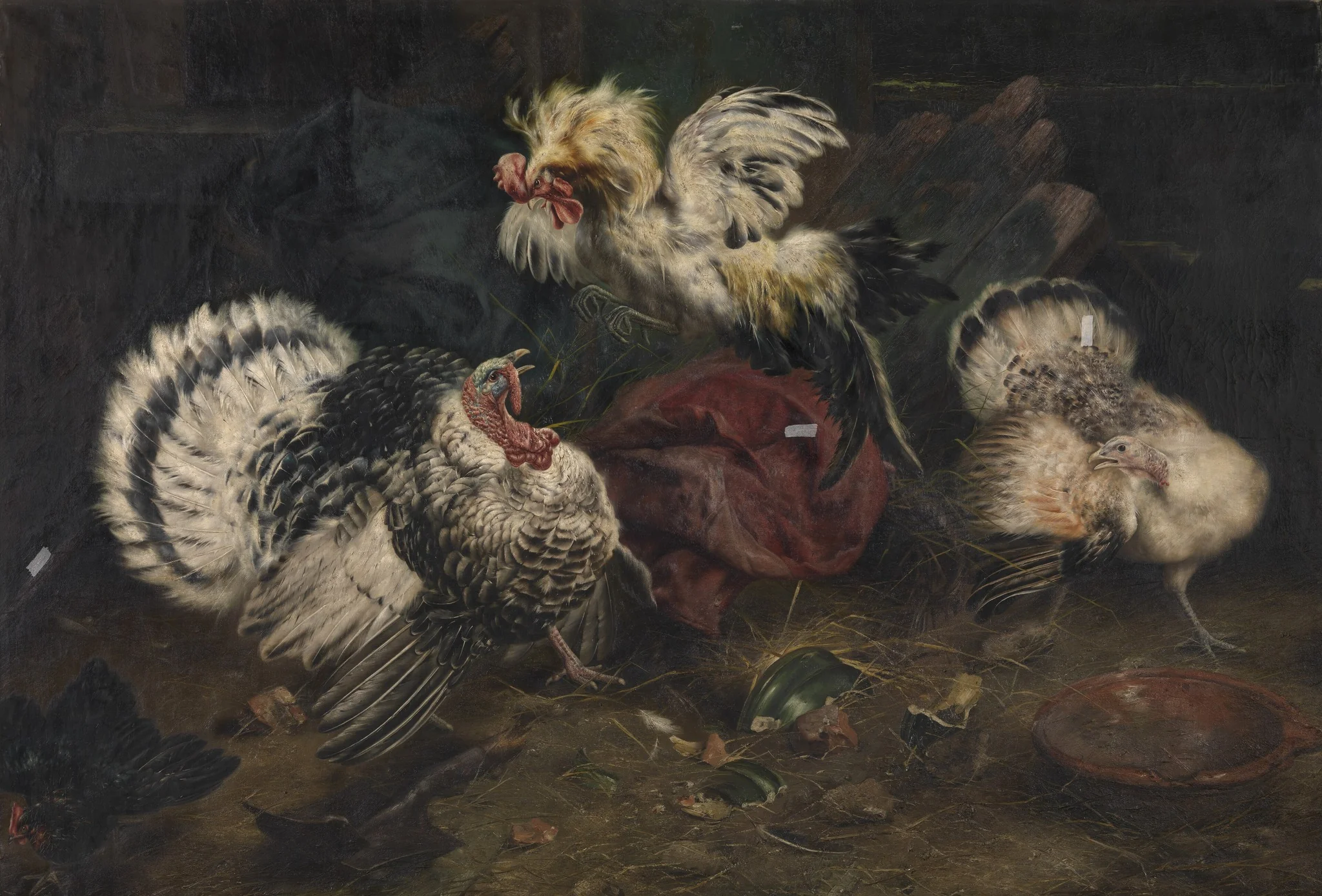 Fighting Cocks, by Piet van Engelen, oil, 1902