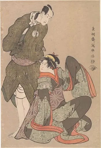 東洲斎写楽画　 三代目坂東彦三郎の帯屋長右衛門と四代目岩井半四郎の信濃 屋お半   『二本松陸奥生長』|Bandō Hikosaburō III in the Role of Obiya Chōemon and Iwai Hanshiro IV in the Role of Shinanoya Ohan, from the Play “Nihonmatsu Michinoku sodachi”