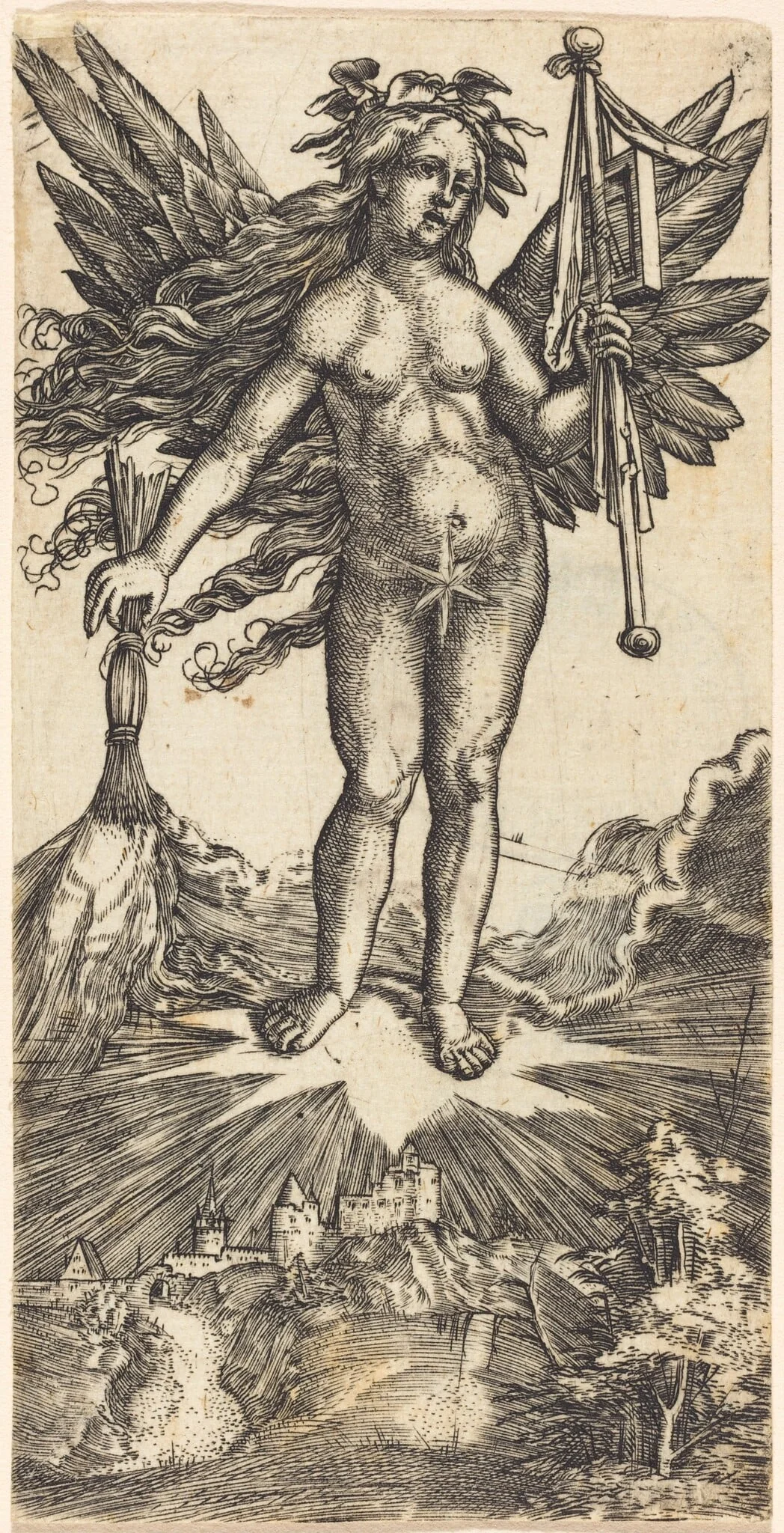 Winged Woman on a Star, by Albrecht Altdorfer, ink, 1516