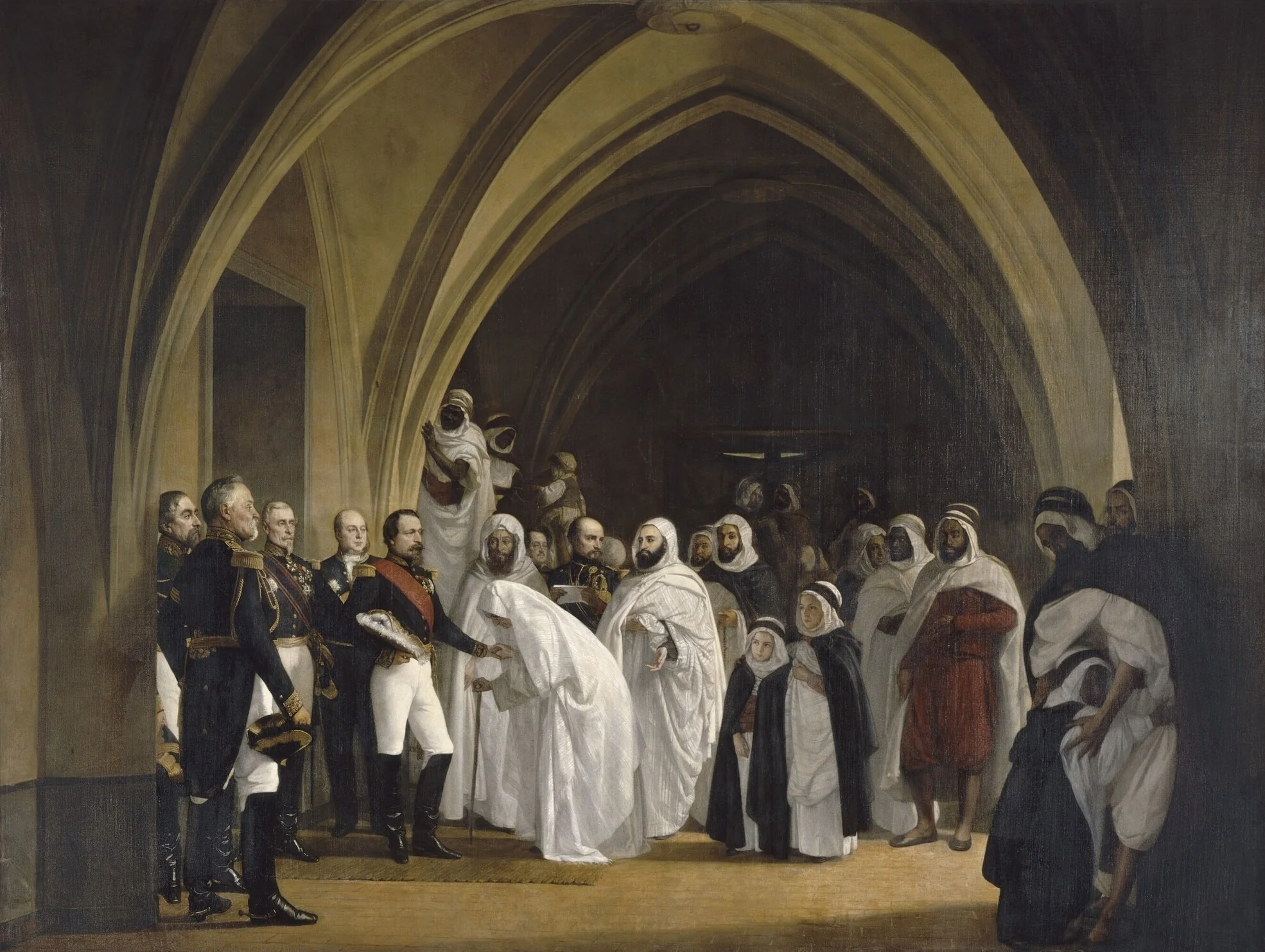 The president of republic-prince frees Abd-el-Kader, Amboise castle, october 16, 1852., by Ange Tissier, oil, 1861