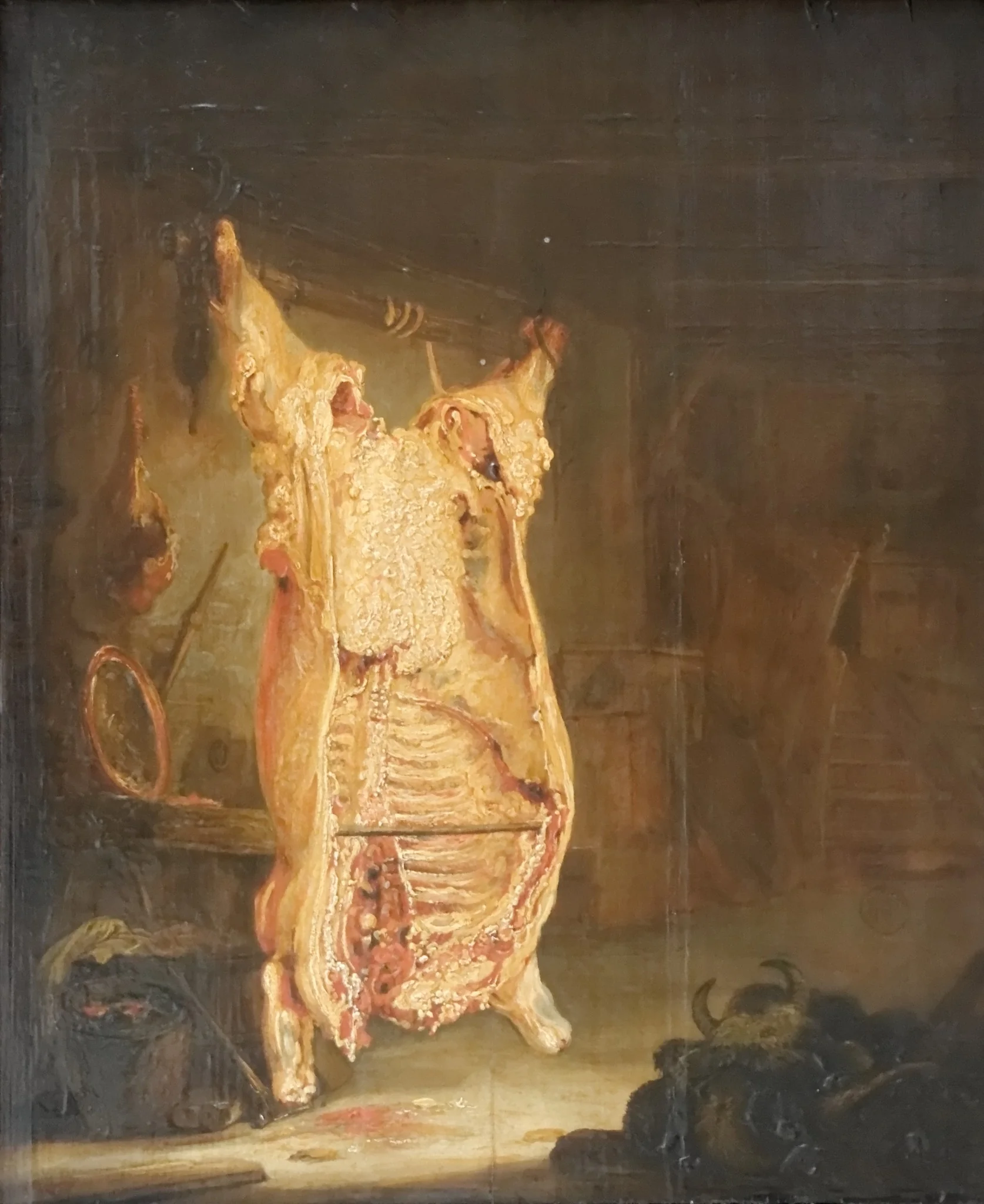 Slaughtered Ox, by Isaac van Ostade, oil, 1639