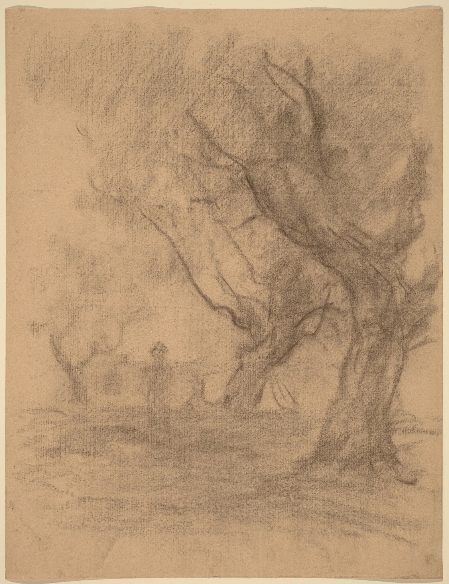 Woman Standing beneath Two Trees, by William Morris Hunt, chalk, 1877