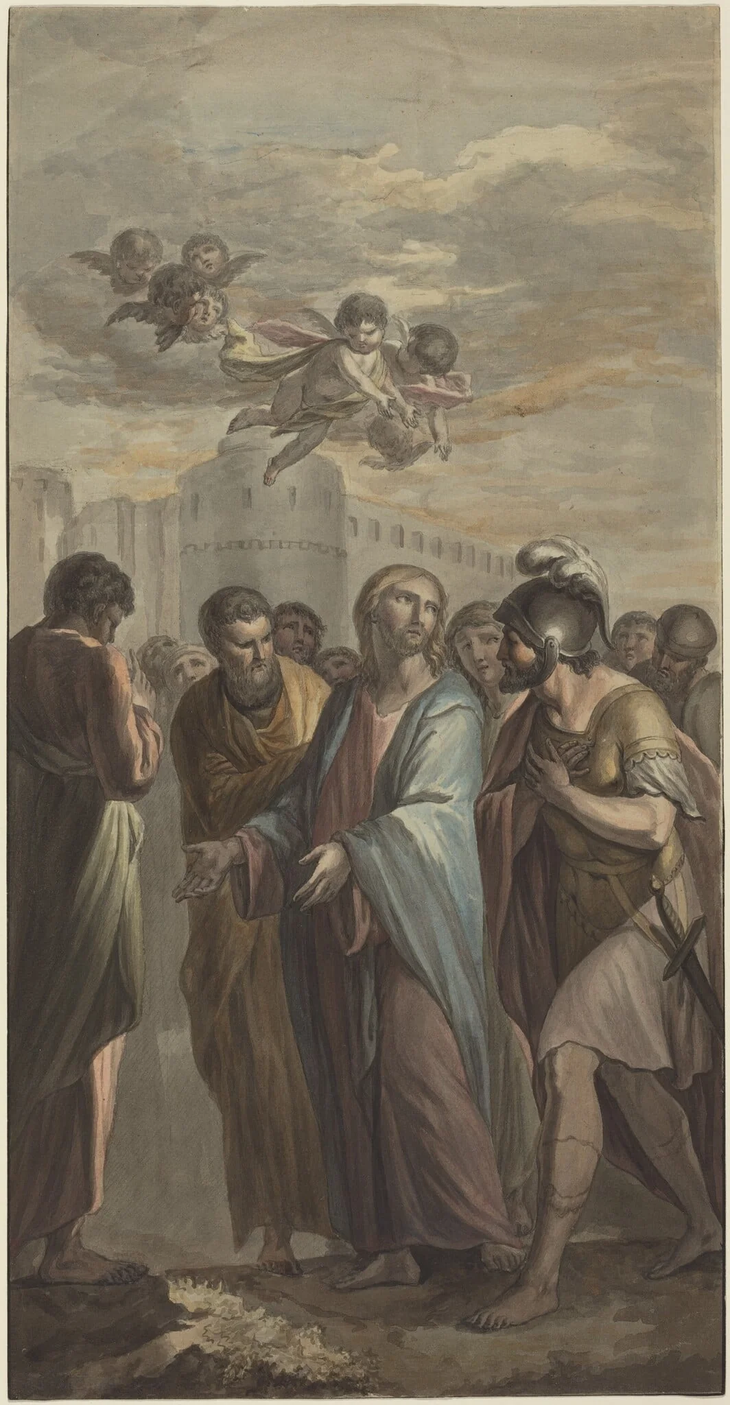 Christ with Apostles and a Roman Soldier, by Ernest Zacharias Platner, graphite, 1814