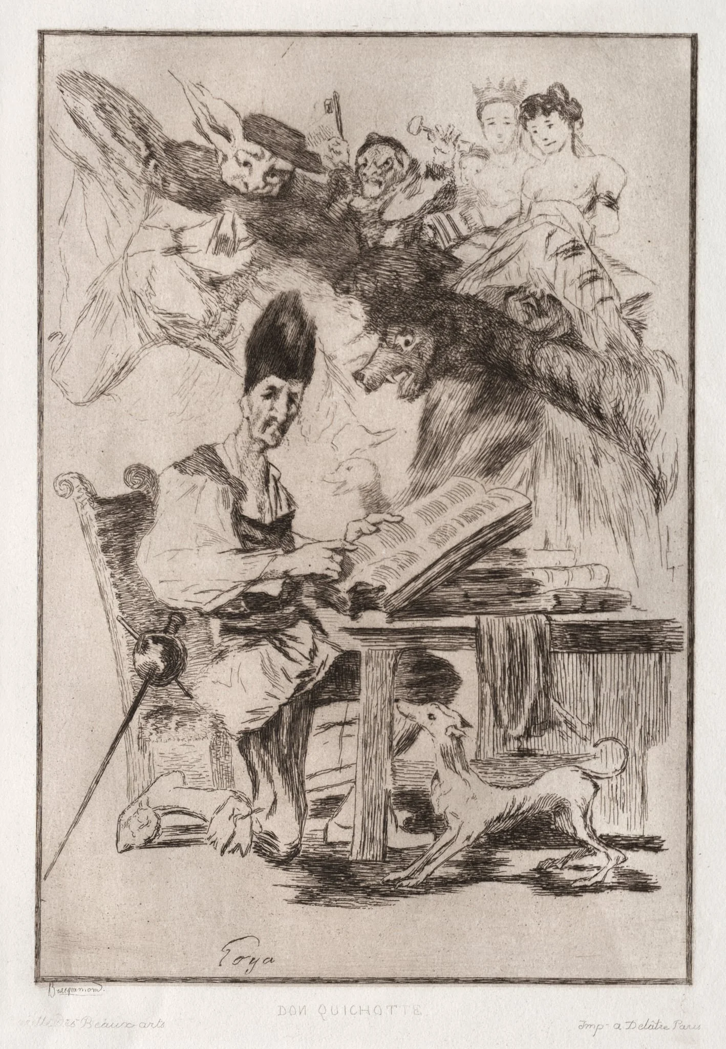 Don Quichote, after Goya, by Félix Bracquemond, 1860