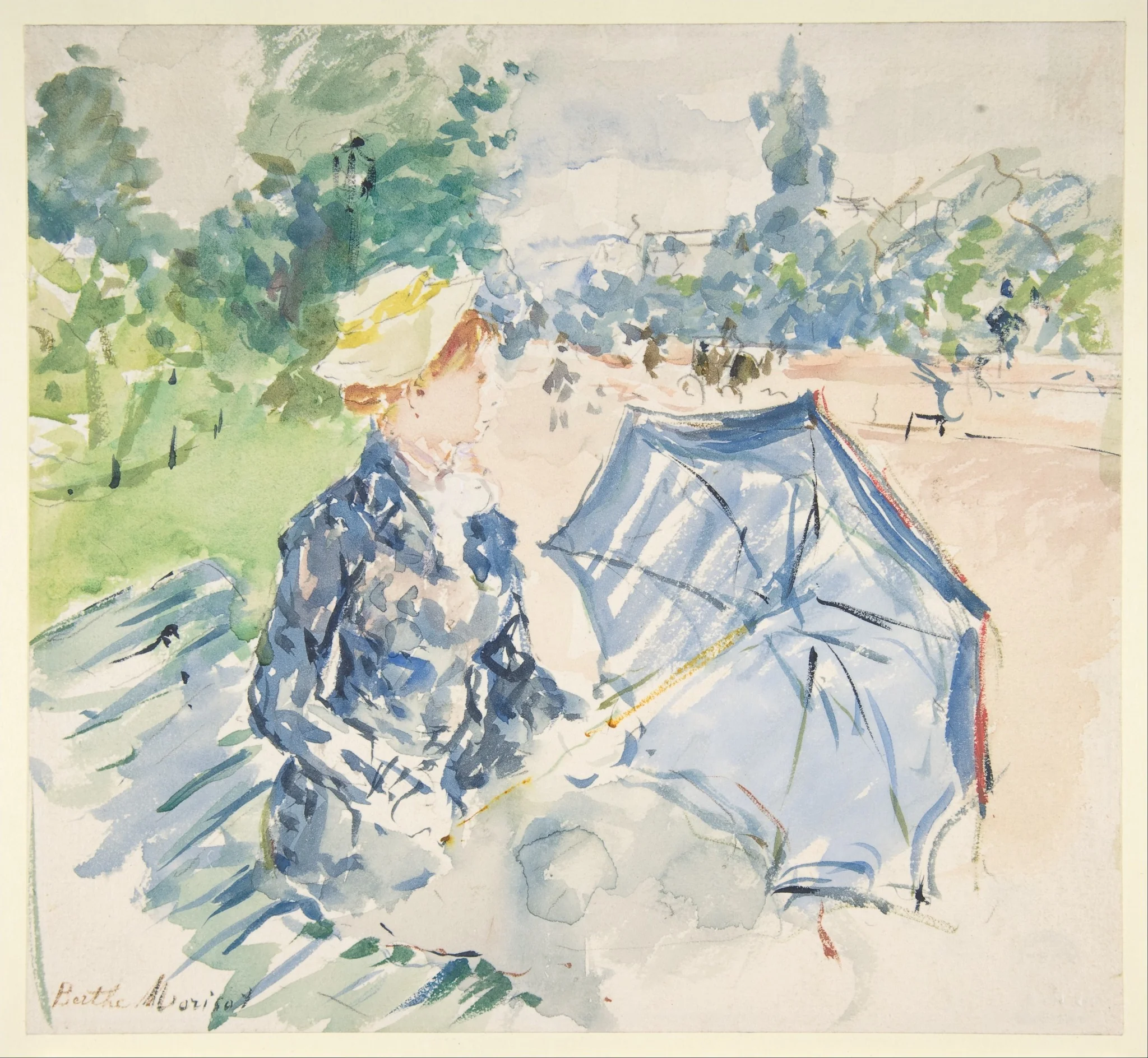 A Woman Seated at a Bench on the Avenue du Bois, by Berthe Morisot, unspecified, 1850